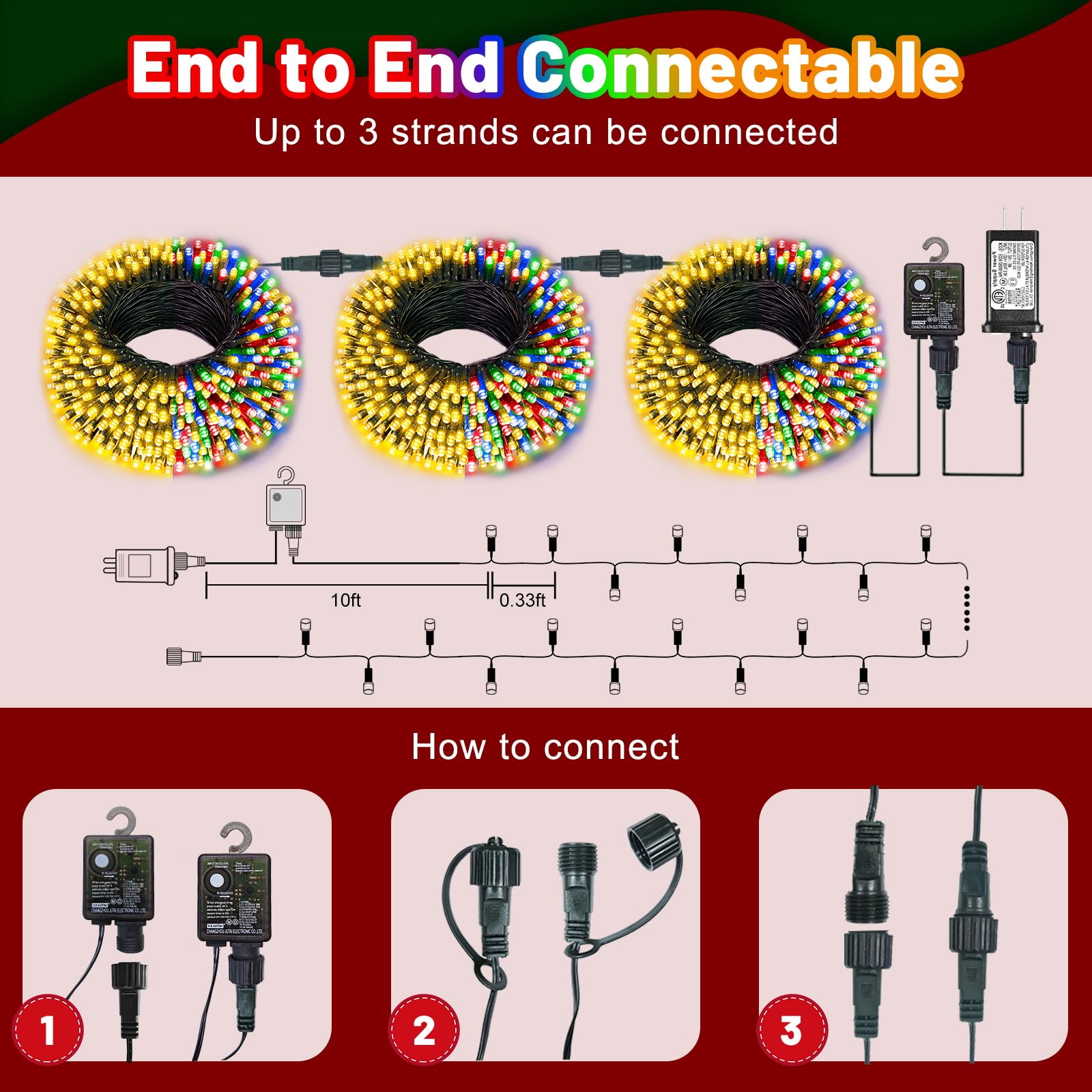 100Ft 300 Led Color Changing Christmas Lights  Warm White & Multicolor Christmas Tree Lights With Remote  Waterproof Connectable String Light Outdoor Indoor For Party Garden Xmas Tree Decorations