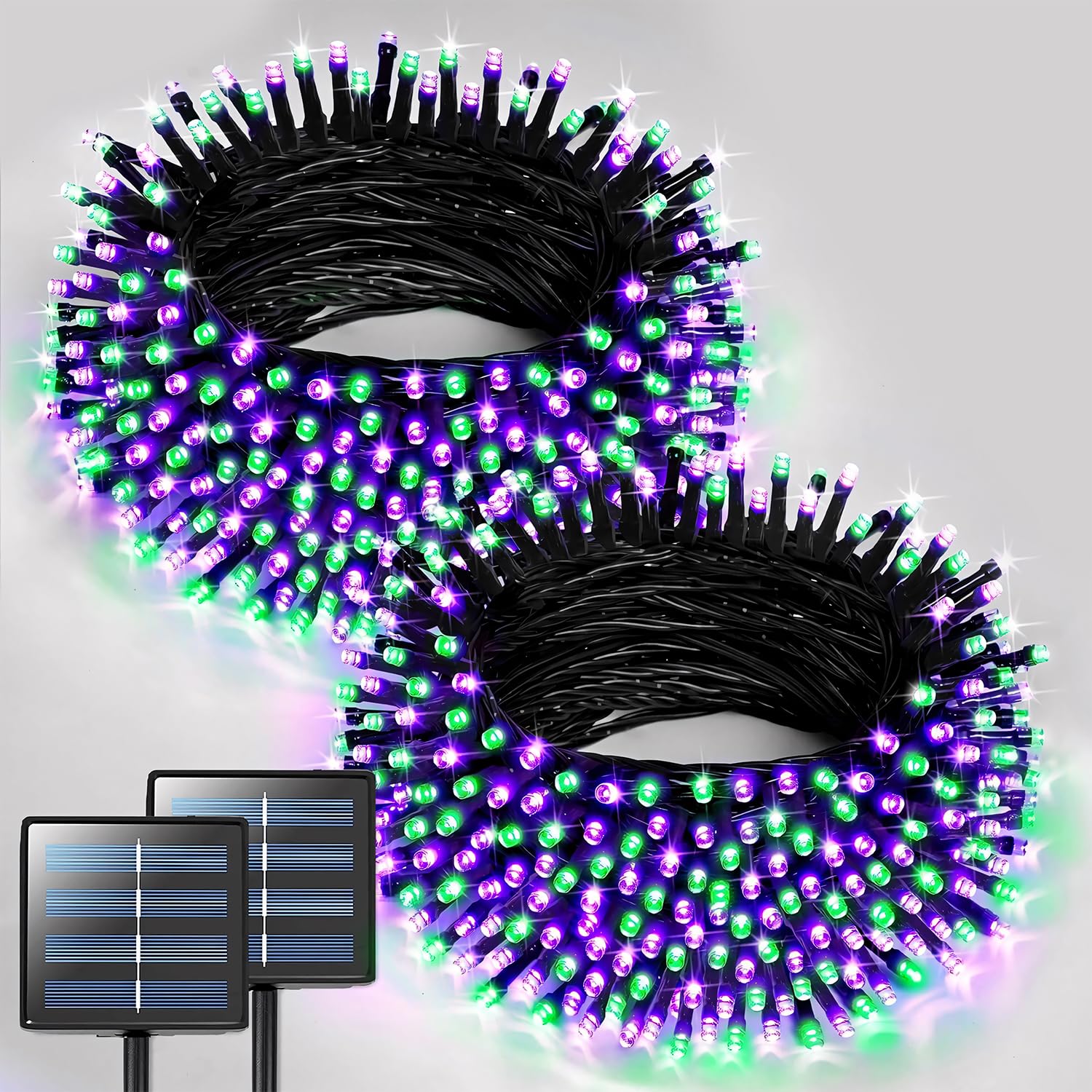 JMEXSUSS Solar Halloween Lights, 400 LED 151FT, Purple and Green, 8 Modes, Waterproof String Lights for Outdoor Decorations