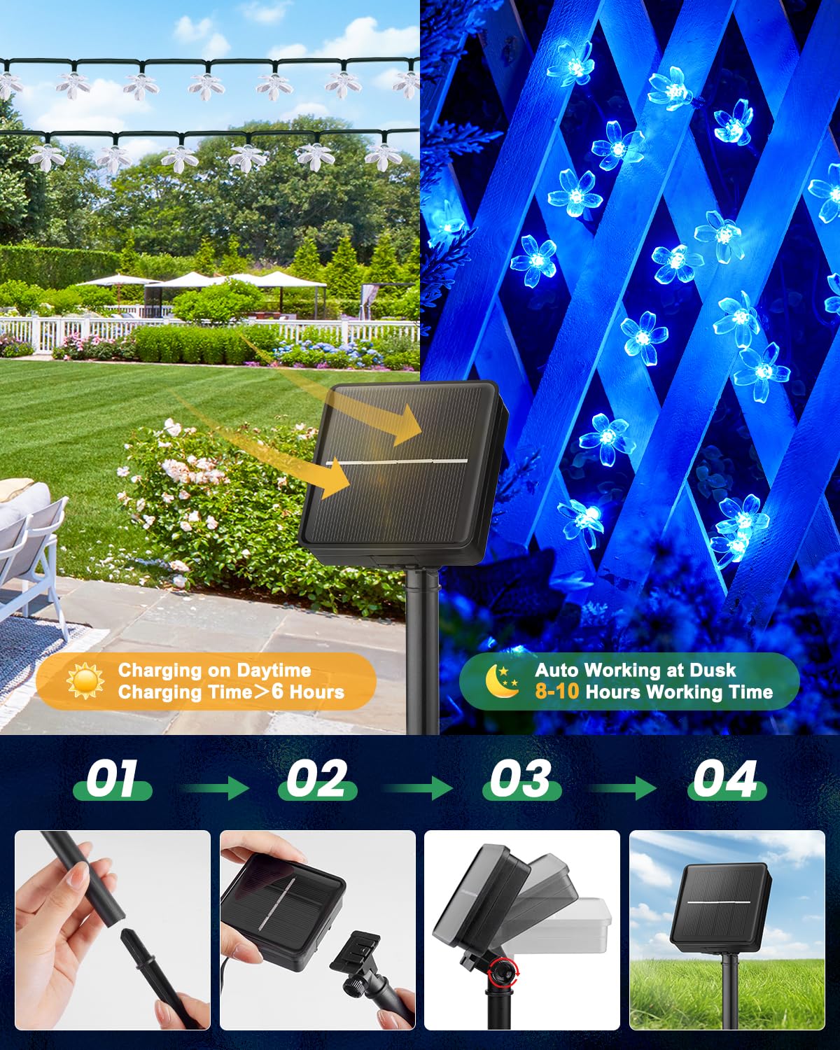 Brightown 60 Led Solar Flower String Lights For Outside Waterproof Fairy Lights For Garden Yard Fence Patio Christmas Tree Weddi