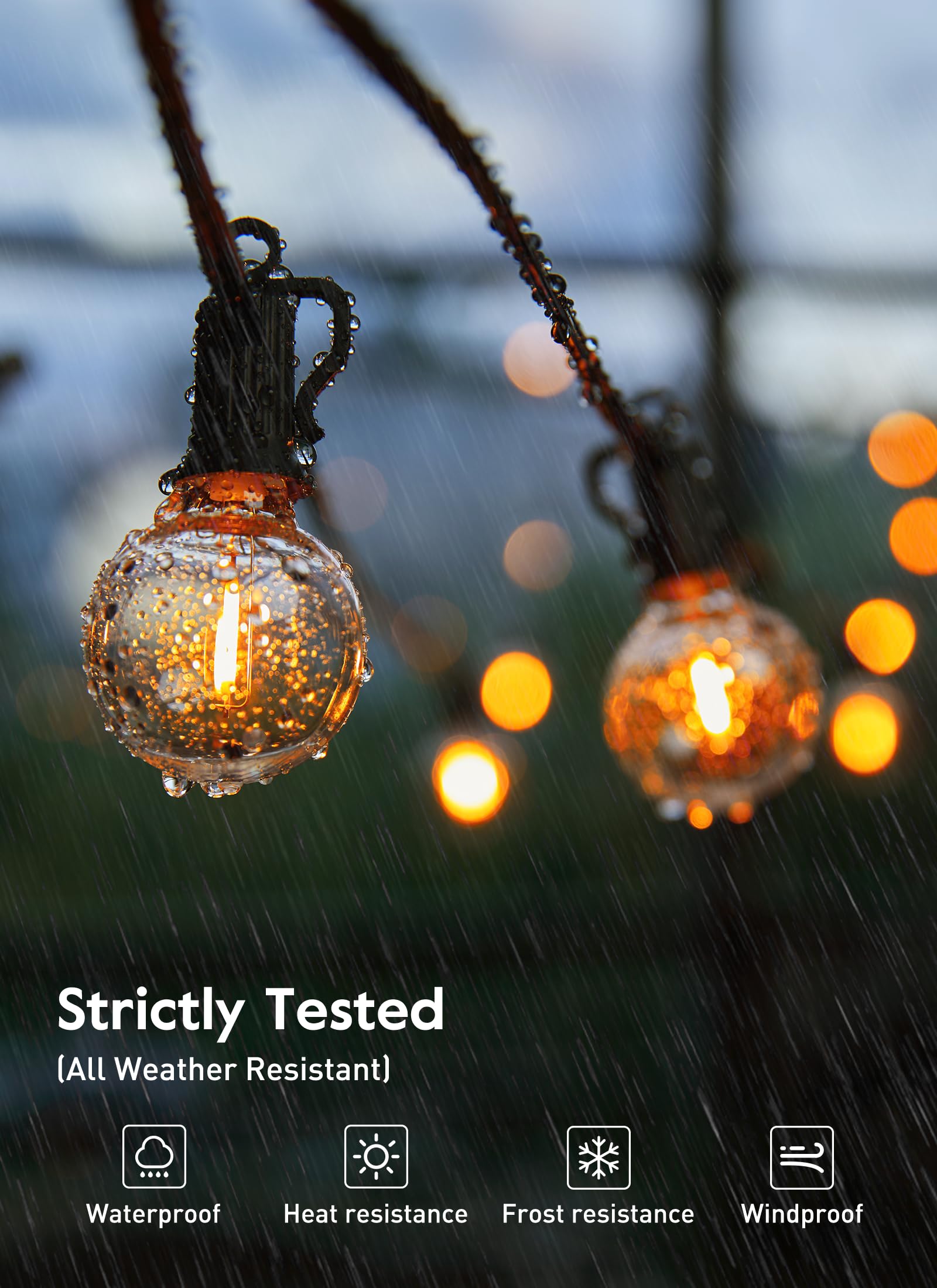 Brightown 25ft Outdoor String Lights, G40 Globe LED, Black, Waterproof with 13 Edison Bulbs for Backyard, Porch, Party Decor