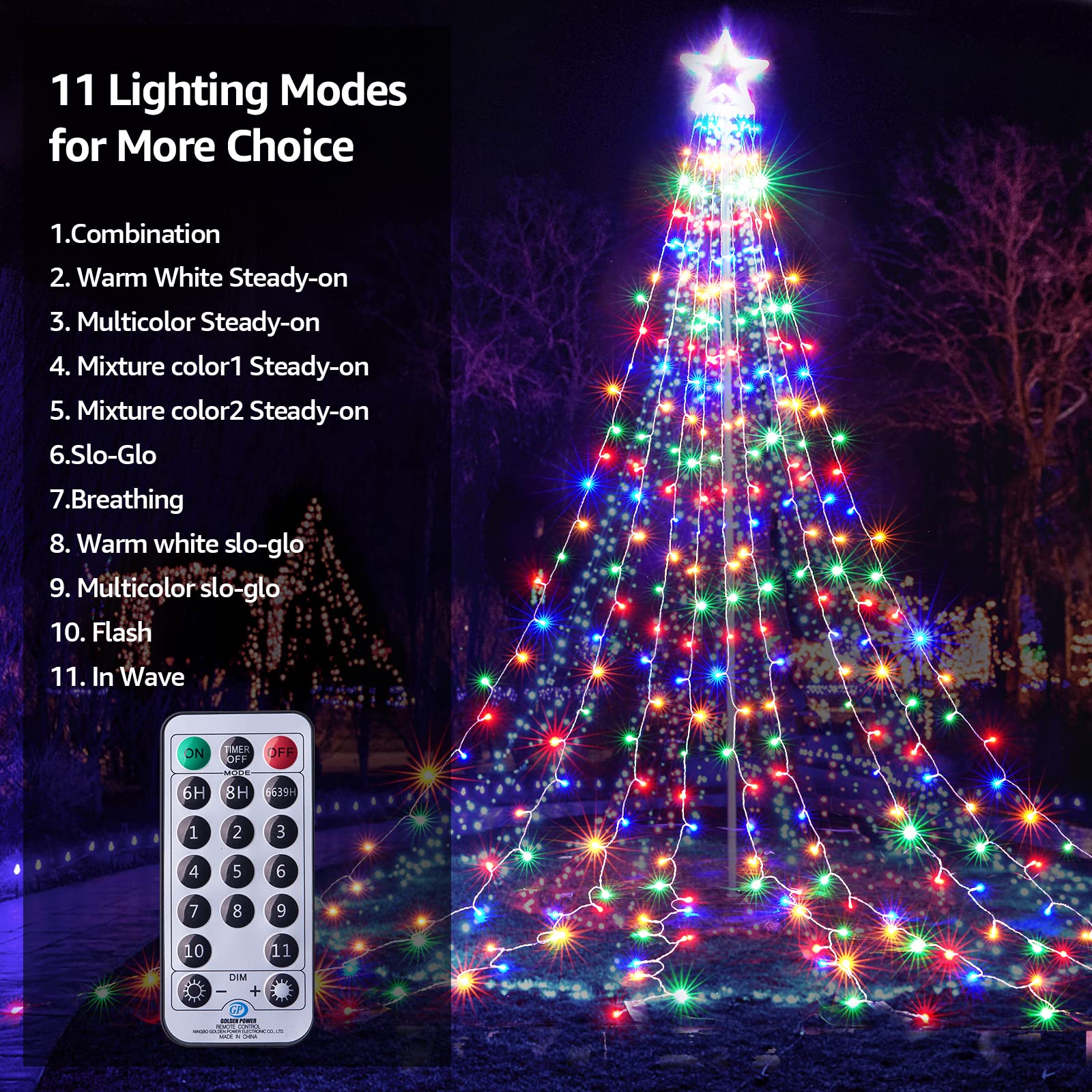 Blctec Outdoor Christmas Decorations With Remote, 317 Led Color Changing Christmas Lights With 9 Strands 11.9Ft Waterfall Lights