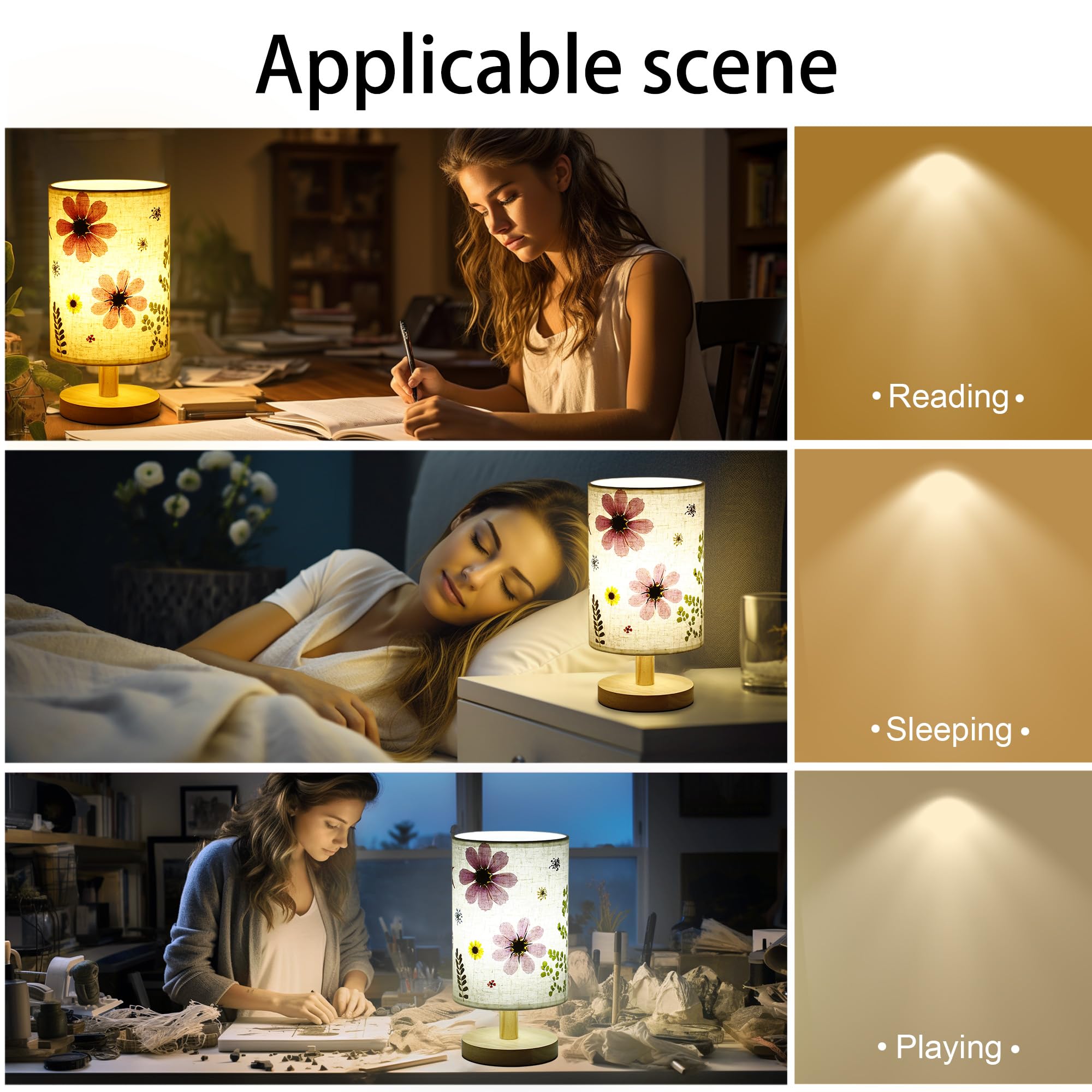 Wsyear Dried Flower Led Aesthetic Table Lamp, Mother'S Day Multi-Way Dimmable Natural Pressed Flower Desk Lamp With Wooden Stand