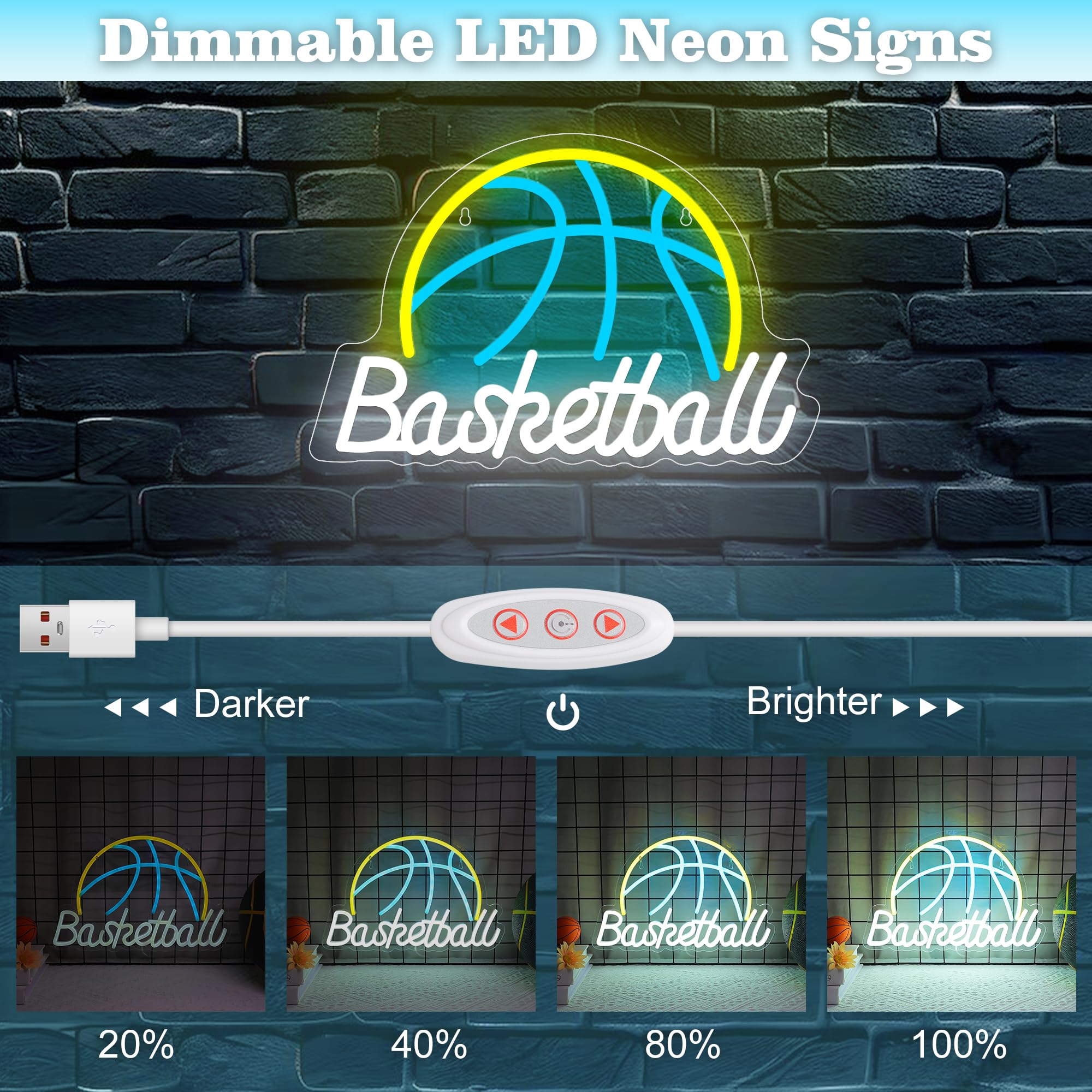 Neon Basketball Sign & Night Light for Bedroom Decor - Basketball Gift for Teen Boys & Men Lovers