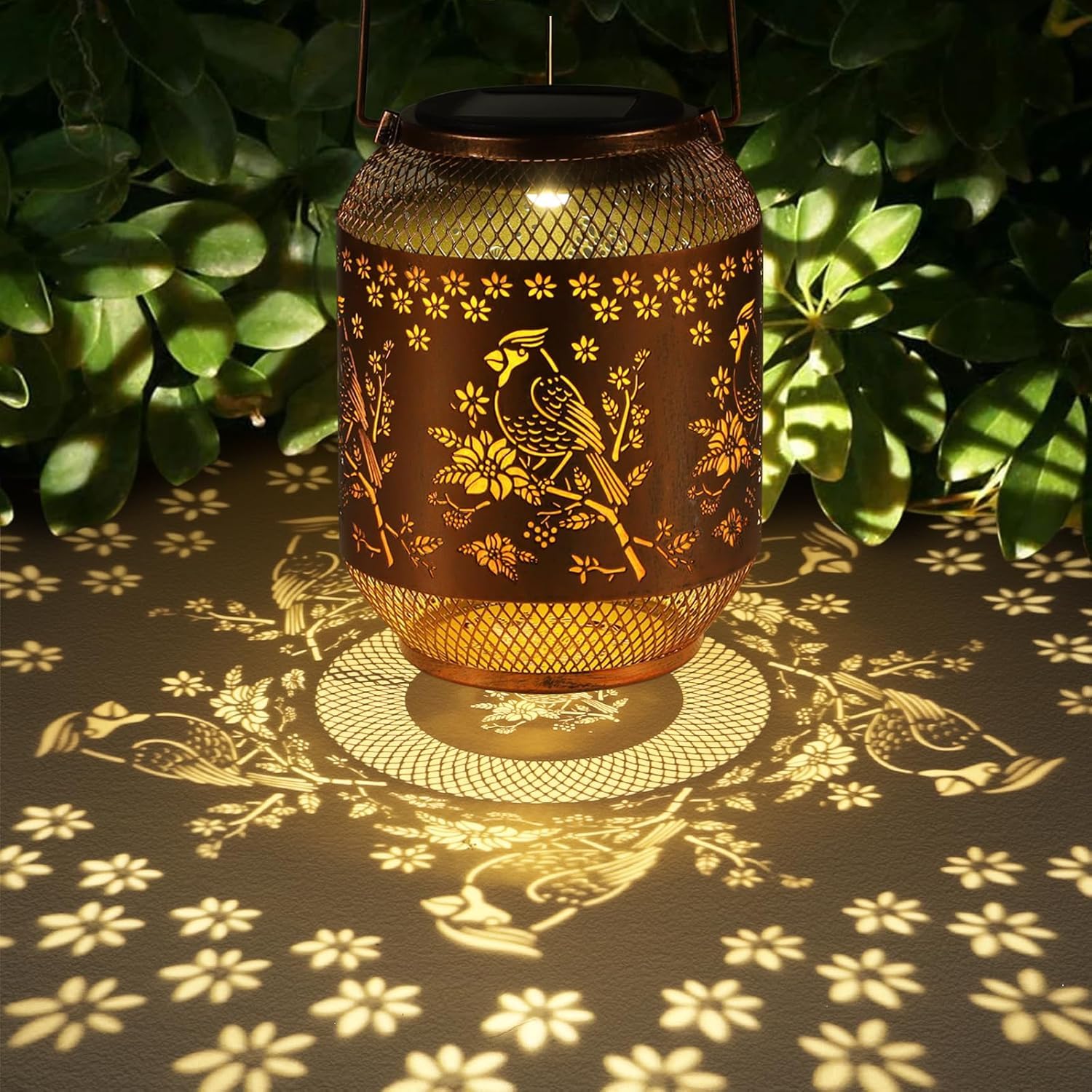 Doogarden Solar Lantern - Waterproof Metal Hanging LED Lights for Garden, Red Bird, Outdoor Decor