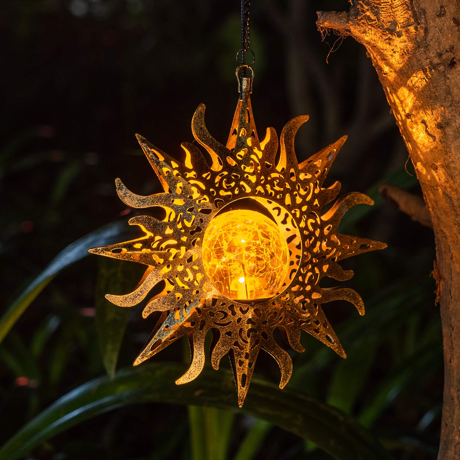 Solar Lights Outdoor Garden Decor Hanging Lanterns Decoration Metal Sunflower Gifts Waterproof for Yard Clearance Front Porch La