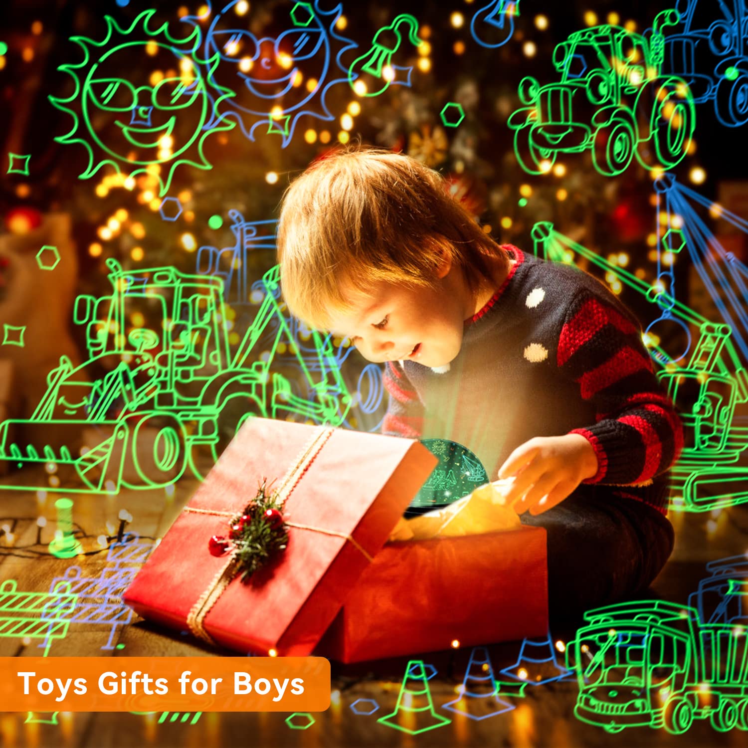 Car Truck Night Light Projector Toys For Boys Age 3-5 Toddler Tractor Nightlights 360 Degree Rotation With 17 Colors Changing Baby Ceiling Light Projector For Boys Girls Bedroom Decoration