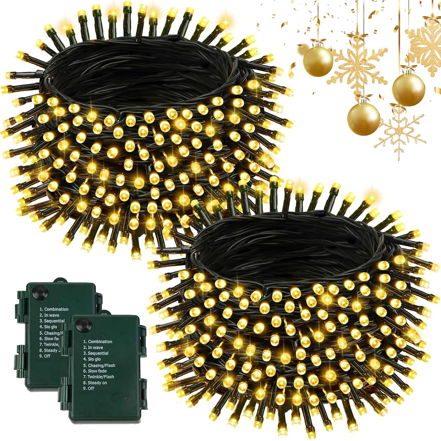 2 Pack Battery Operated Christmas Lights With Timer  66Ft 200 Led Waterproof Battery Twinkle Light  8 Modes Green Wire Fairy Lights For Indoor & Outdoor Bedroom Tree Christmas Decorations (Warm White)