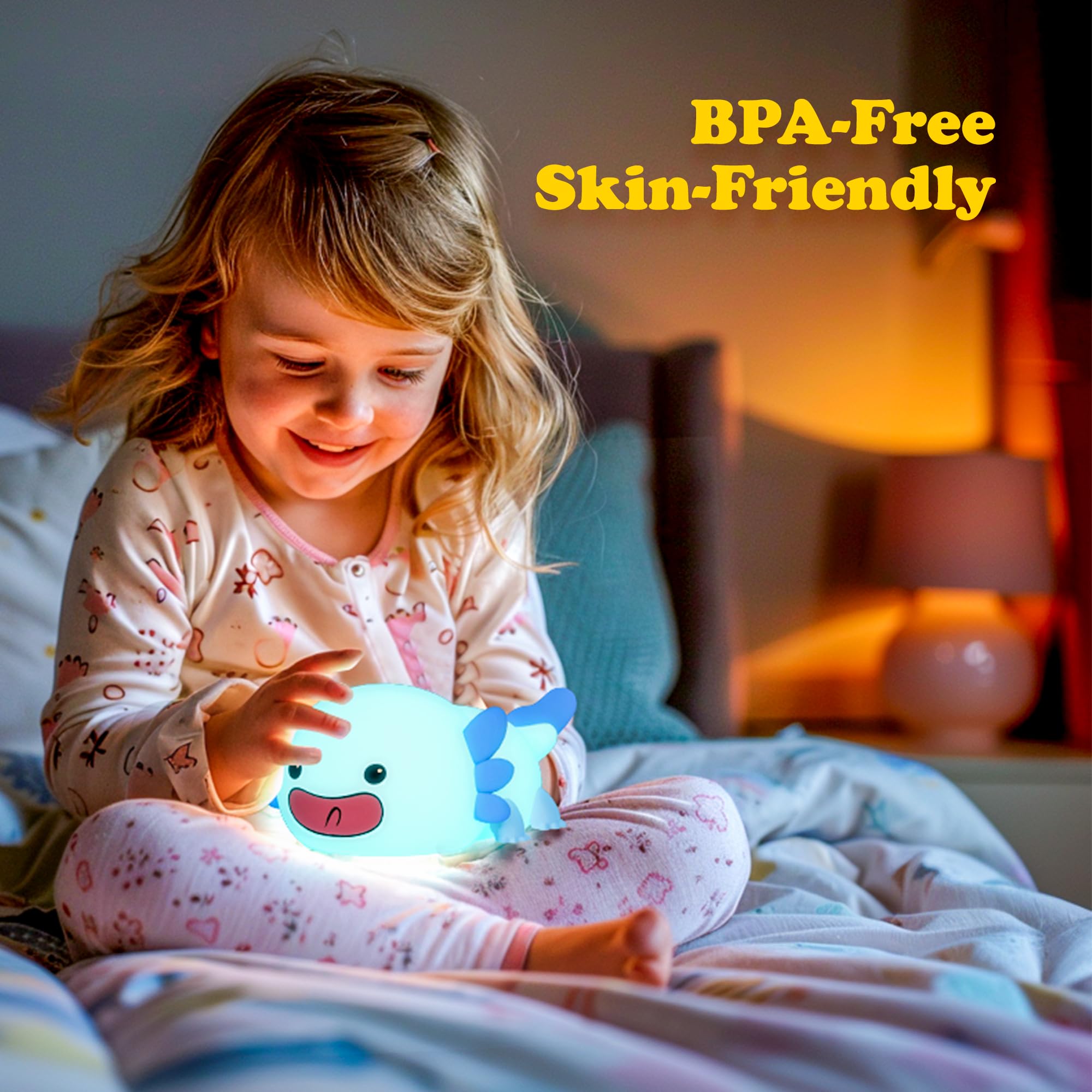 Uneede Blue Axolotl Night Light For Kids,Animal Silicone Nursery Night Lamp, Rechargeable Table Lamp Bedside Lamp,Cute Room Decor Night Light For Bedroom,Living Room,Dining,Desk Decorations,Gift