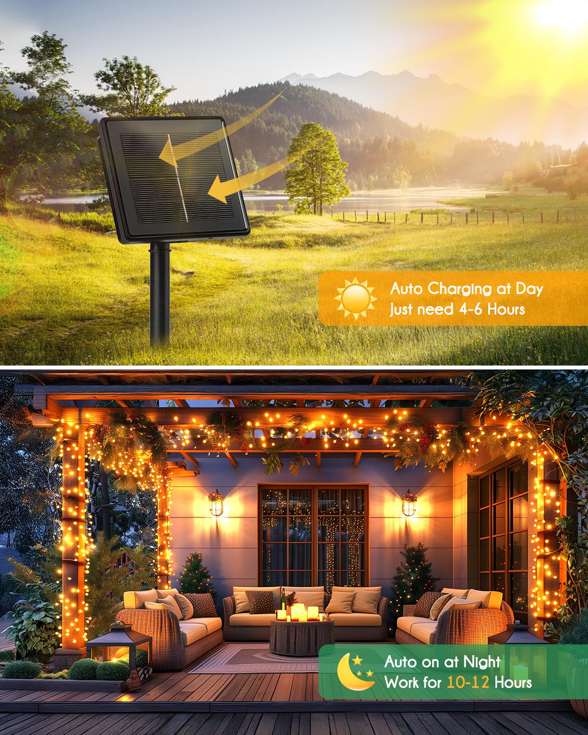 Brightown Solar String Lights For Outside, 19.6Ft 240 Led Solar String Lights Outdoor Waterproof, Solar Fairy Lights With 8 Mode