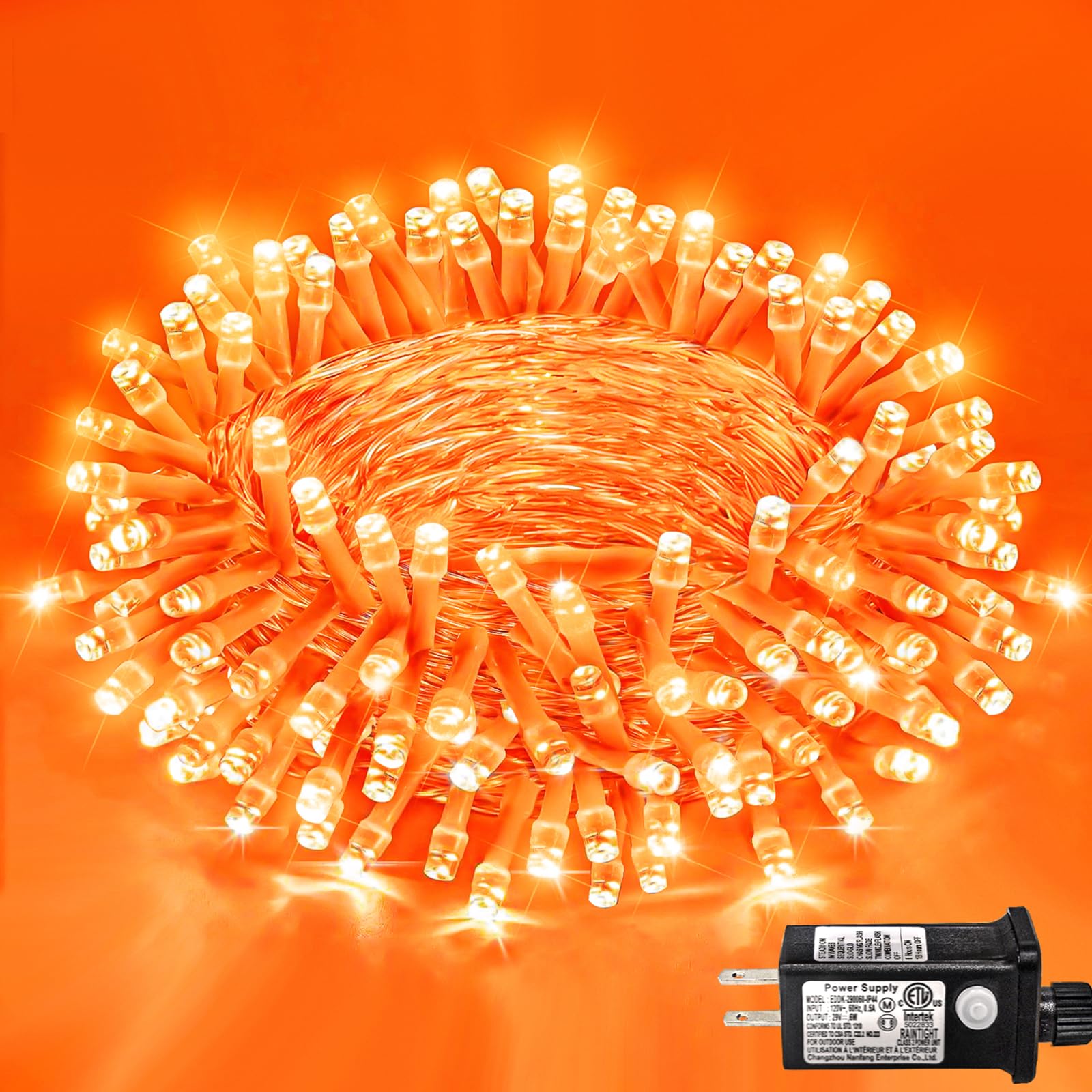 Einiiya 120 LED Christmas Lights Outdoor 40 FT String Lights Indoor Outdoor Clear Wire with 8 Modes, Plug in Waterproof Orange F