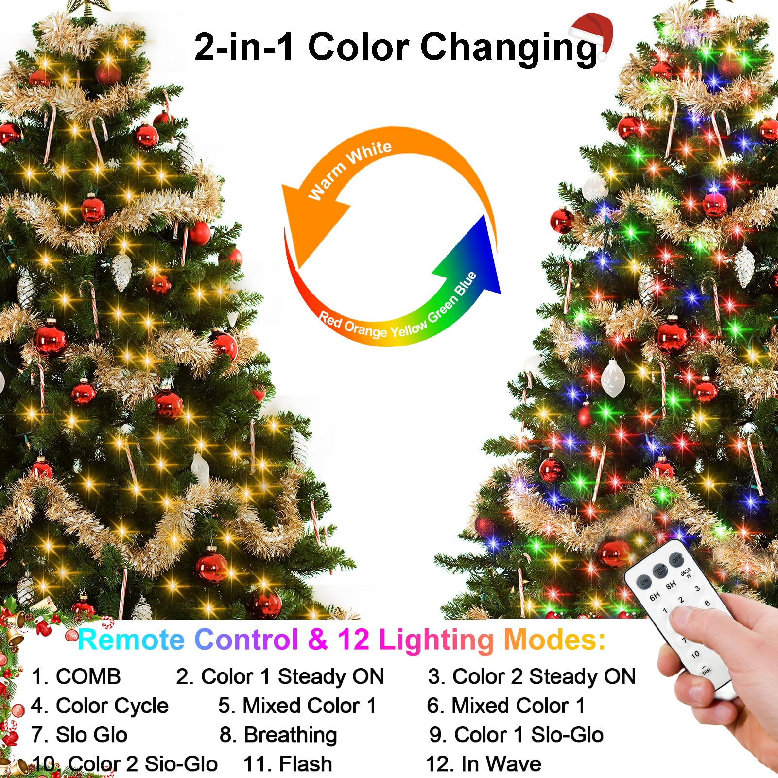 Zaiyw 2 Pack Color Changing Christmas Lights Battery Powered, 23Ft 70 Led Mini String Lights With Remote, Warm White Multicolor