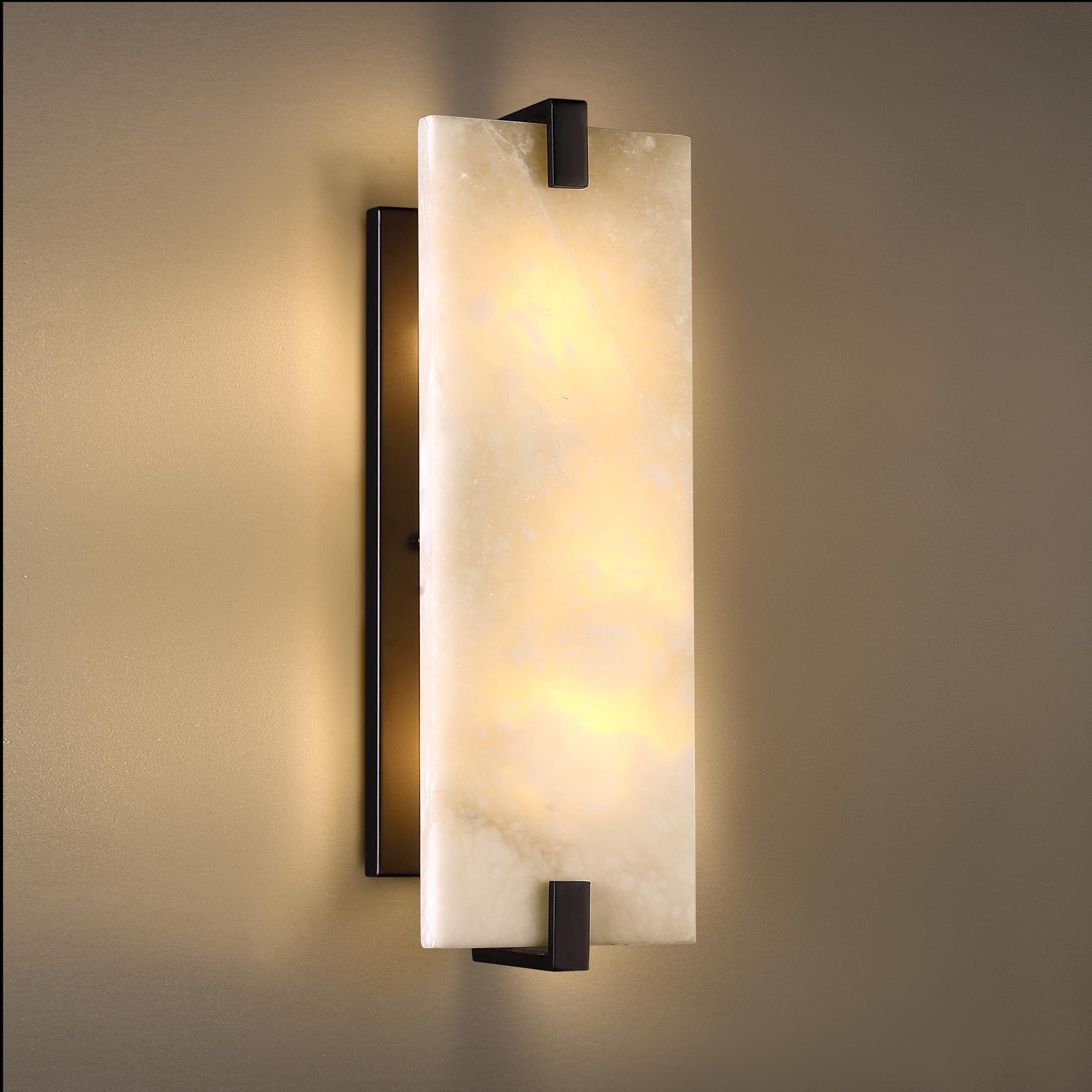 Cjy Chenjinyan 2 Light Square Alabaster Marble Bathroom Wall Sconce Modern Concise Style Wall Light Fixture,Black Finish For Bed