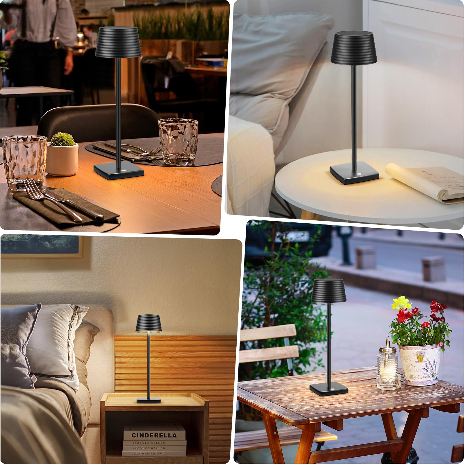 Yiben Cordless Table Lamps Rechargeable,Battery 6000Mah Led Portable Lights For Outdoor/Patio/Restaurant/Indoor Desk Lamp - Ip54