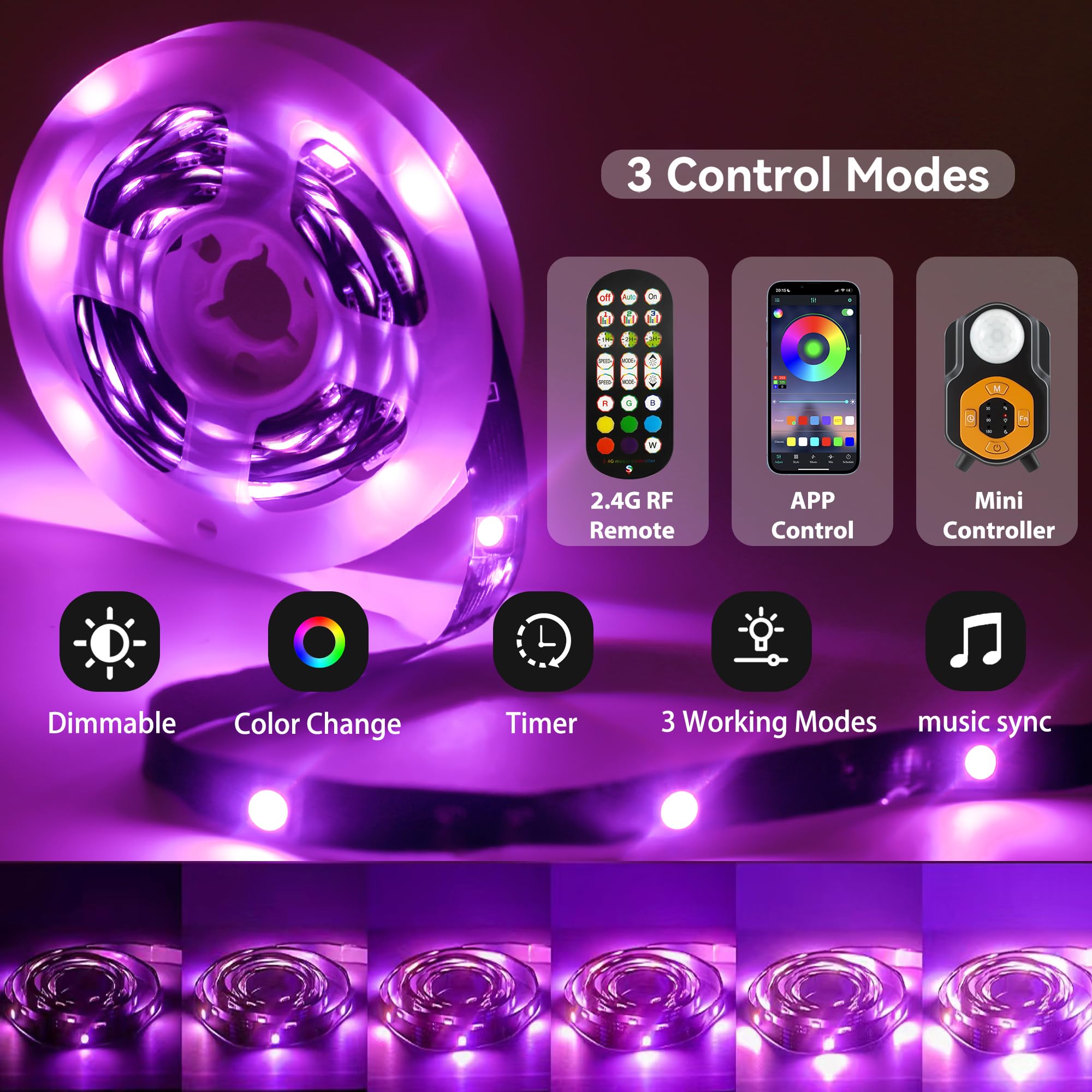 Auplf Under Bed Lights Motion Sensor Led Light Strip, 2X9.84Ft 3 Mode Rgb Motion Activated Bed Light With Music Sync And Timer,