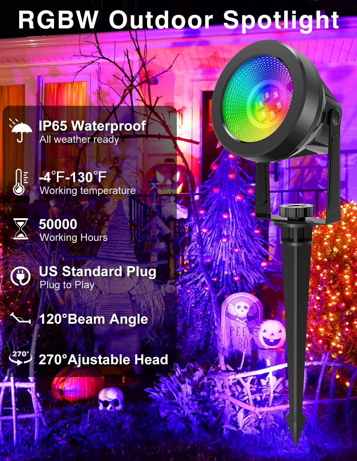 CREPOW RGB LED Spotlights - 2 Pack Waterproof Landscape Lighting for Outdoor Decoration, Model TS-F2020, Ideal for Yard and Garden