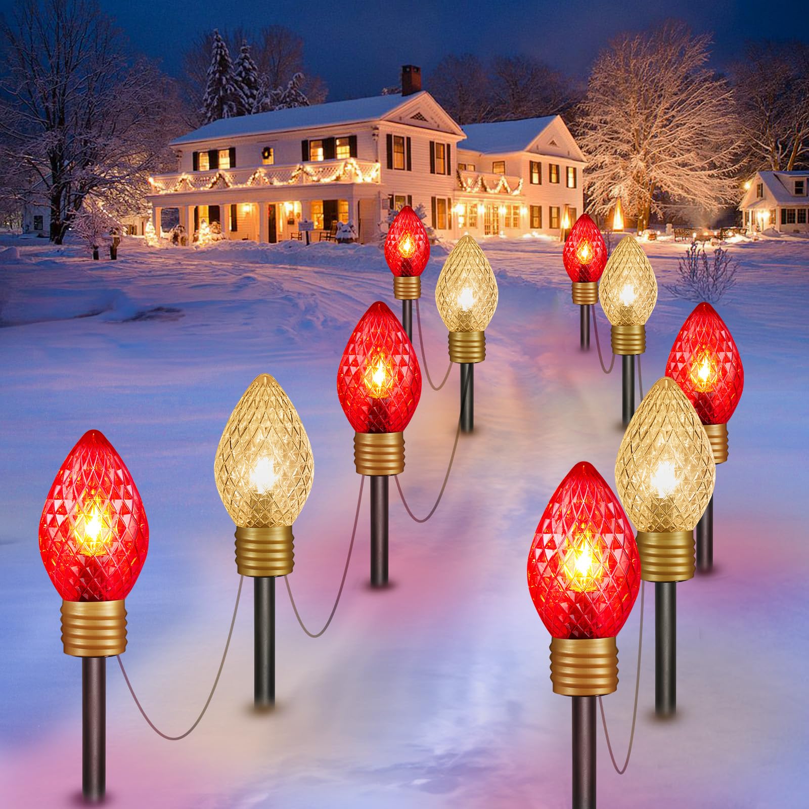 Brightown Strawberry Jumbo C9 Christmas Pathway Lights - Outdoor 2 Pack, Total 17FT, 10 LED C9 Walkway Lights, Holiday Path Deco