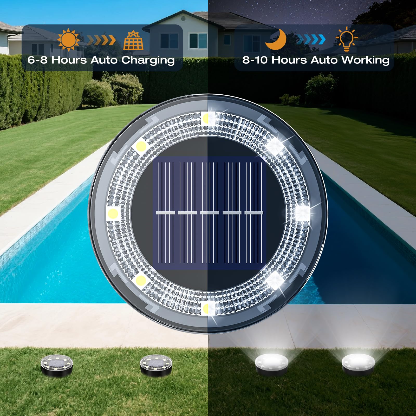 Vighep Mini Outdoor Solar Lights 4 Pqck Solar Garden Lights For Outside Ip65 Waterproof  8 Led Disc Landscape Lighting For Garden Yard Driveway Walkway Poolside Deck Lawn Patio Cold White