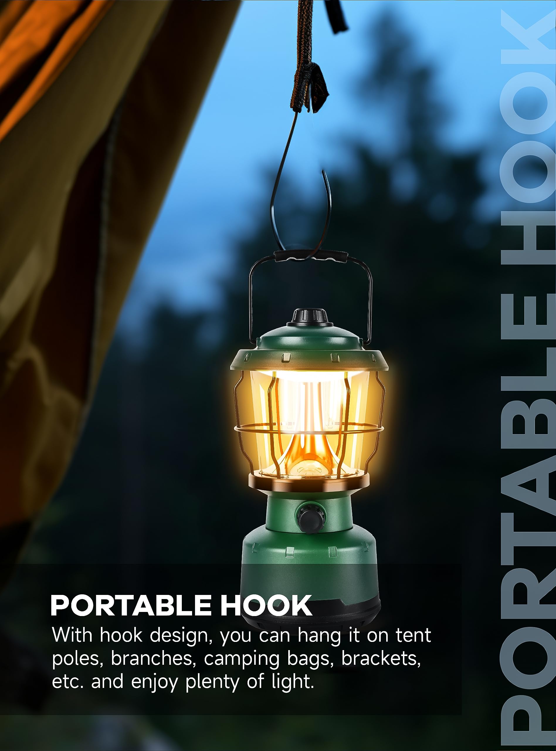 Favorbrite LED Camping Lantern - 2500LM Dimmable, Rechargeable, Water Resistant, Forest Green, Model DRFX-2003-US