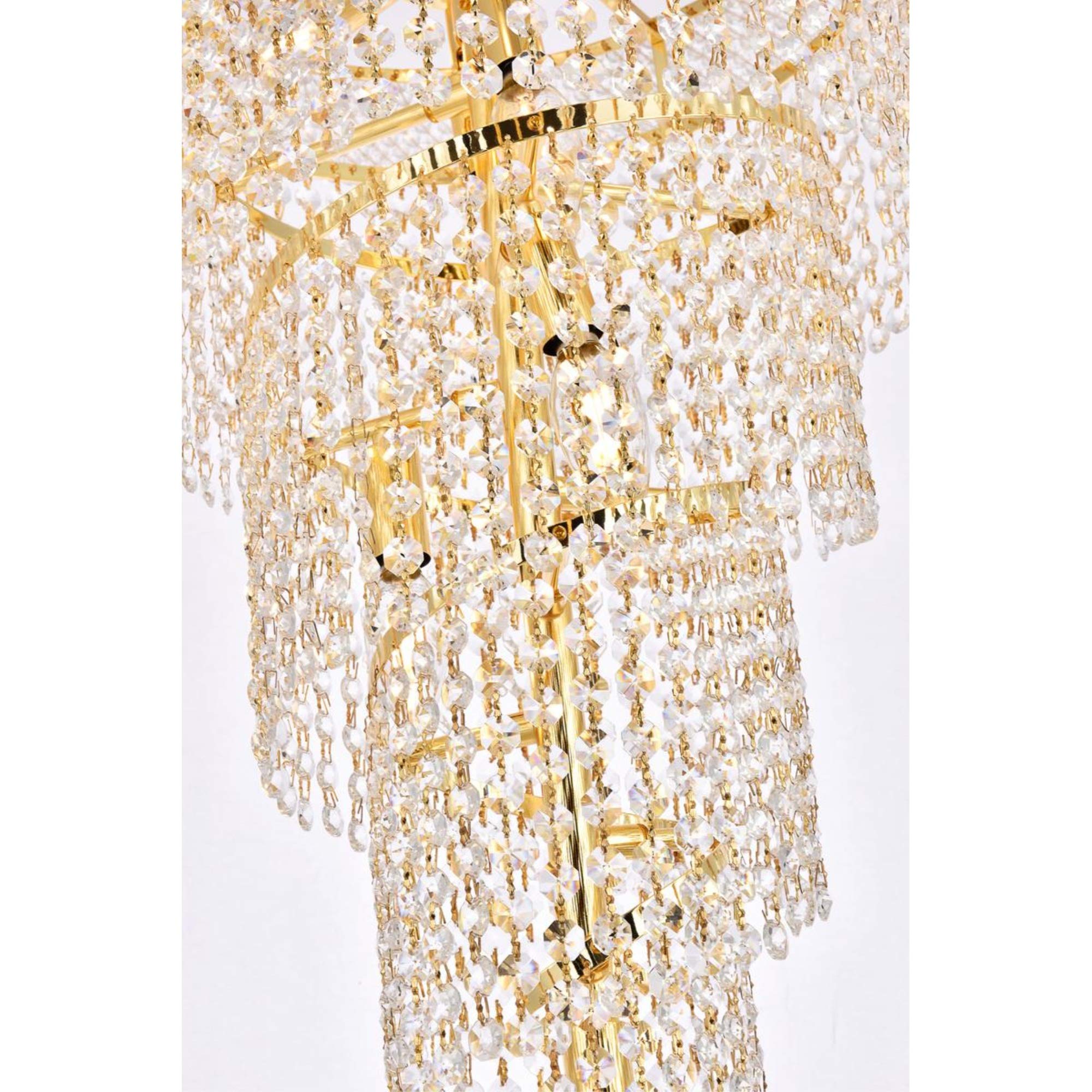 Elegant Lighting Crystal Chandelier, 10-Light, Three-Tier, 16in x 36in, Gold Finish, Model 1800SR16G/RC
