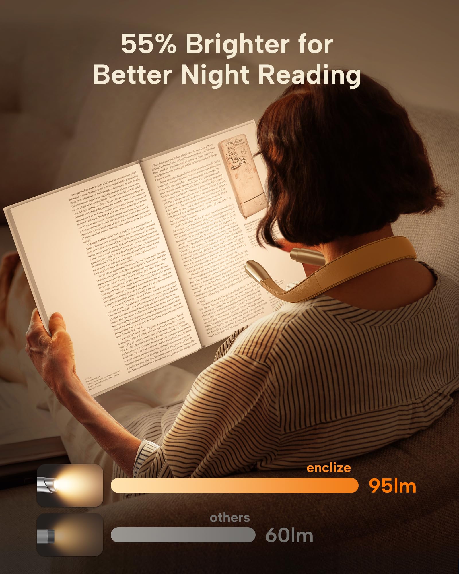 enclize LED Neck Reading Light, Book Light for Reading in Bed, 3 Brightness Adjustable, Lightweight Comfortable Design, Hands Fr