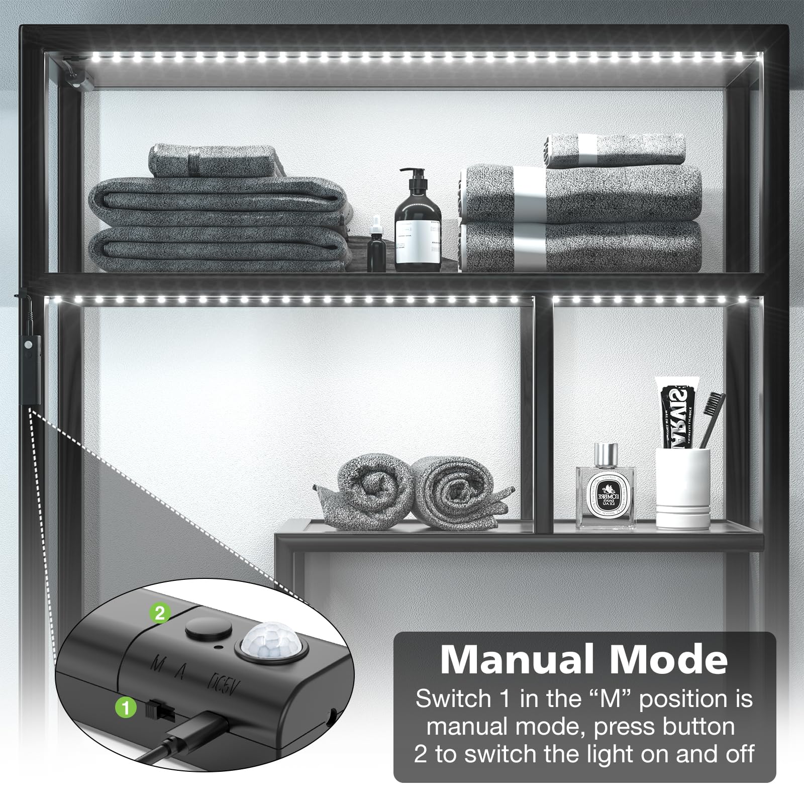 Wobane Motion Sensor Led Strip Lights, 6.56Ft Battery Powered, Black, 6000K White, Ideal For Closet, Wardrobe, Stair, And Cabinet
