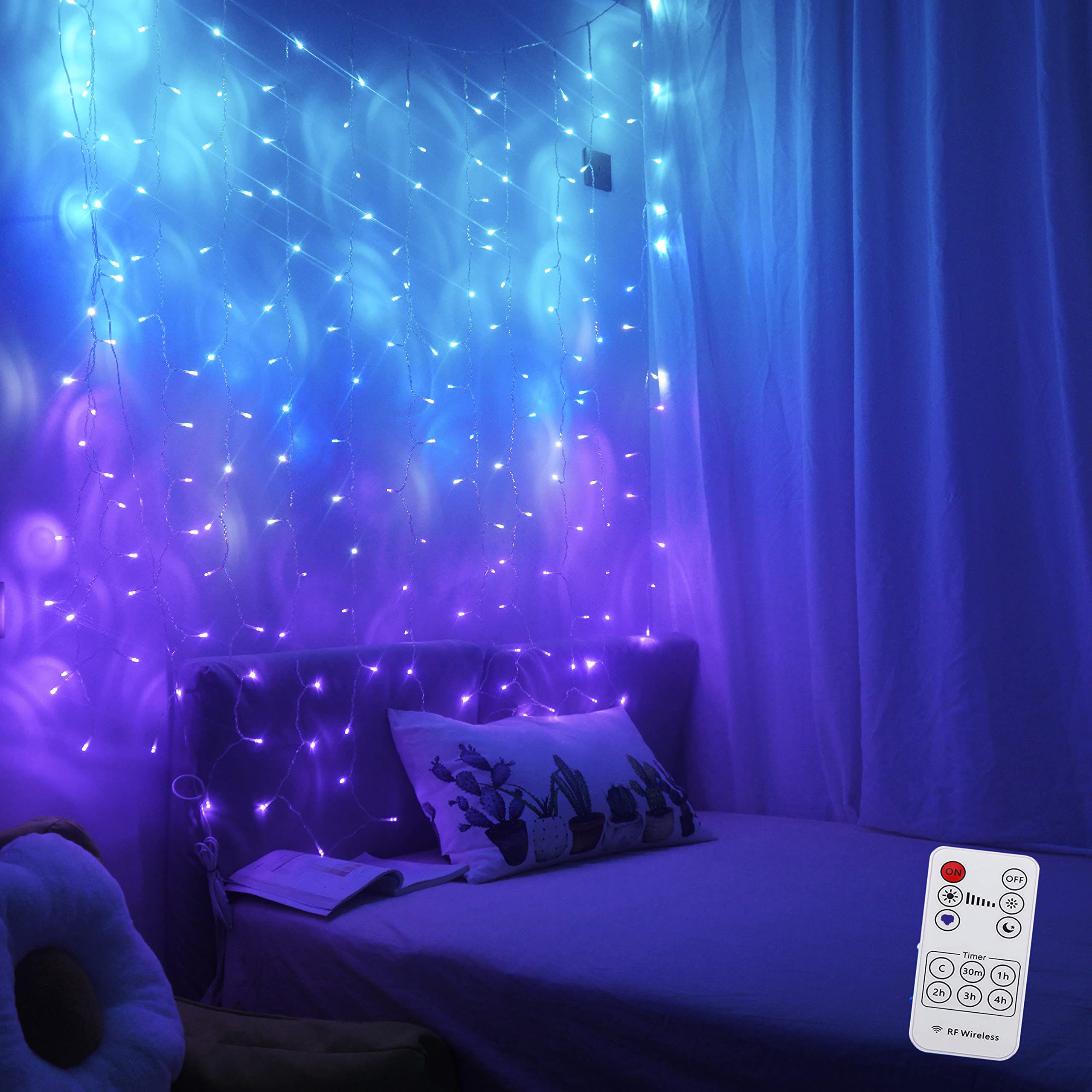 Curtain Lights Teal Blue Purple Ombre Fairy Lights With Remote, Led String Lights For Girls Room Mermaid Unicorn Twinkle Wall Hanging Fairy Lights Frozen Turquoise Lavender Lilac Purple