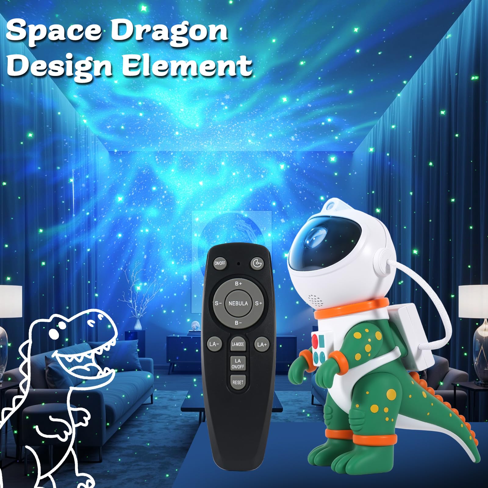 LOVME Galaxy Star Projection Night Light, Dinosaur Astronaut Space Projector with 8 Modes Starry Nebula Effects, Timer & Remote