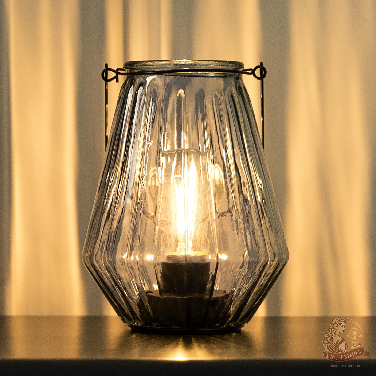 MJ PREMIER Battery Operated LED Table Lamp, Cordless Decorative Lantern, Vintage Style, Blue, Model 1219