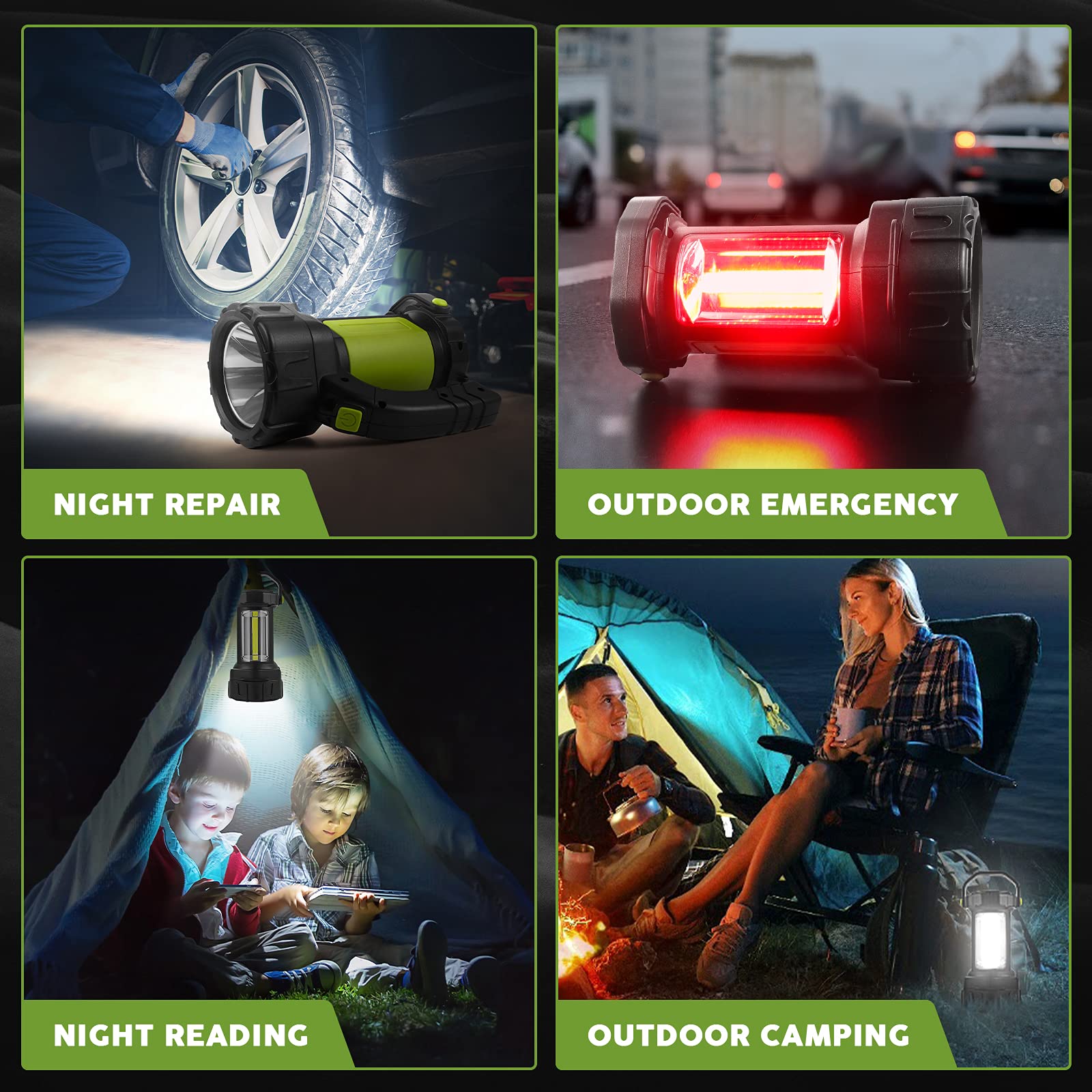 AlpsWolf Rechargeable Camping Lantern - 800LM LED Flashlight, 3600mAh Battery, Portable Green Light for Outdoor & Emergency Use