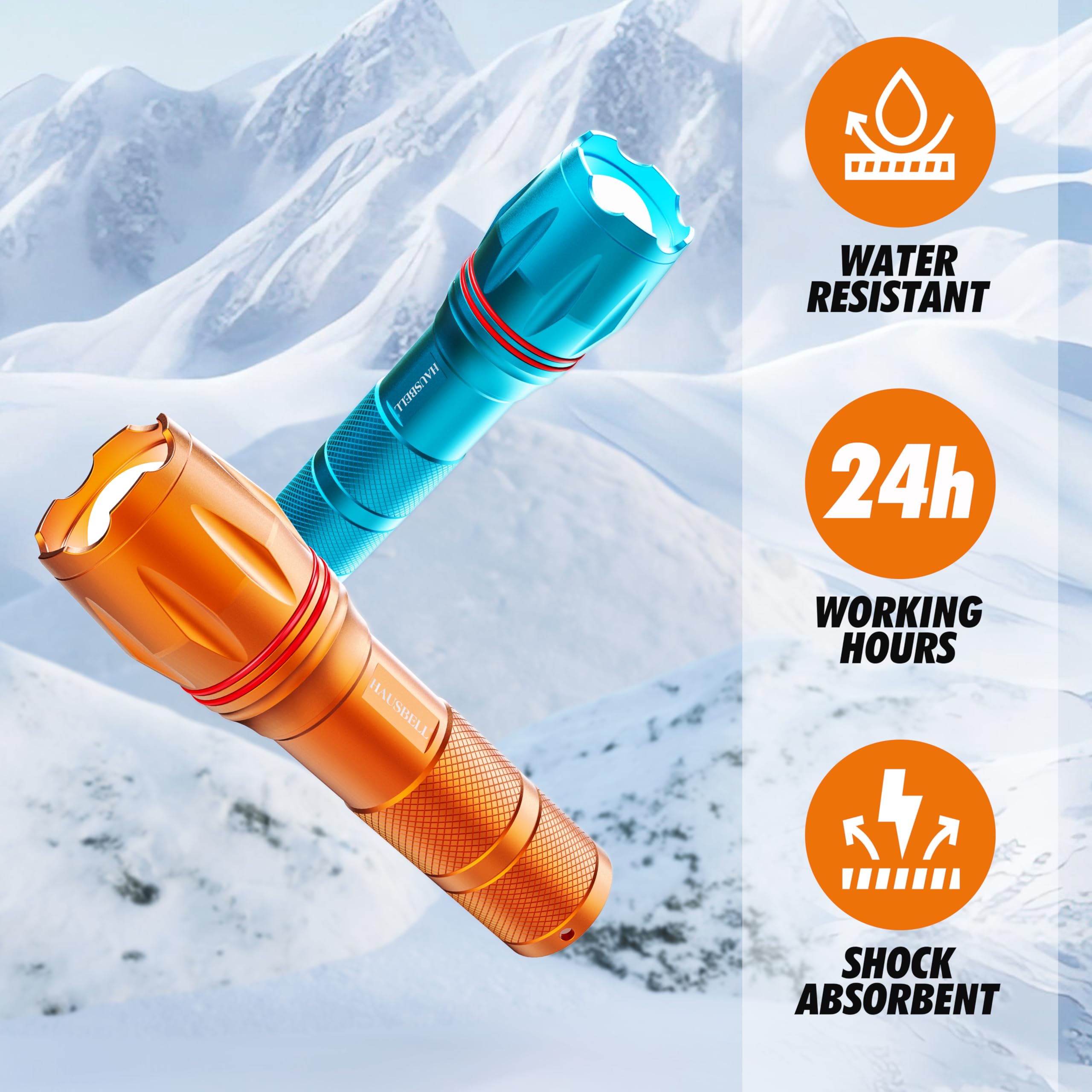 Hausbell High Lumen A100 Led Flashlight, Bright & Zoomable Tactical Flashlights Flash Light, With 2 Modes For Emergency And Outdoor Use Camping Accessories(4 Pack)