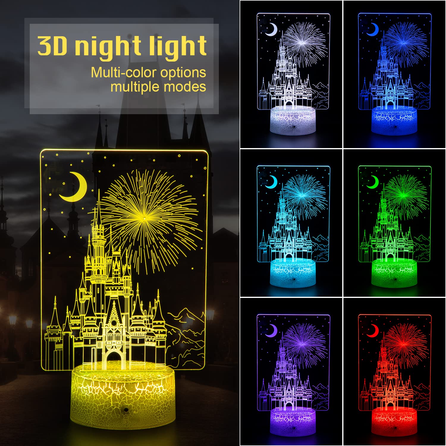 Uyeyuy Creative 3D Illusion Lamp Castle Night Light With Remote & Smart Touch 7 Colors + 16 Colors Changing Dimmable Castle Kids