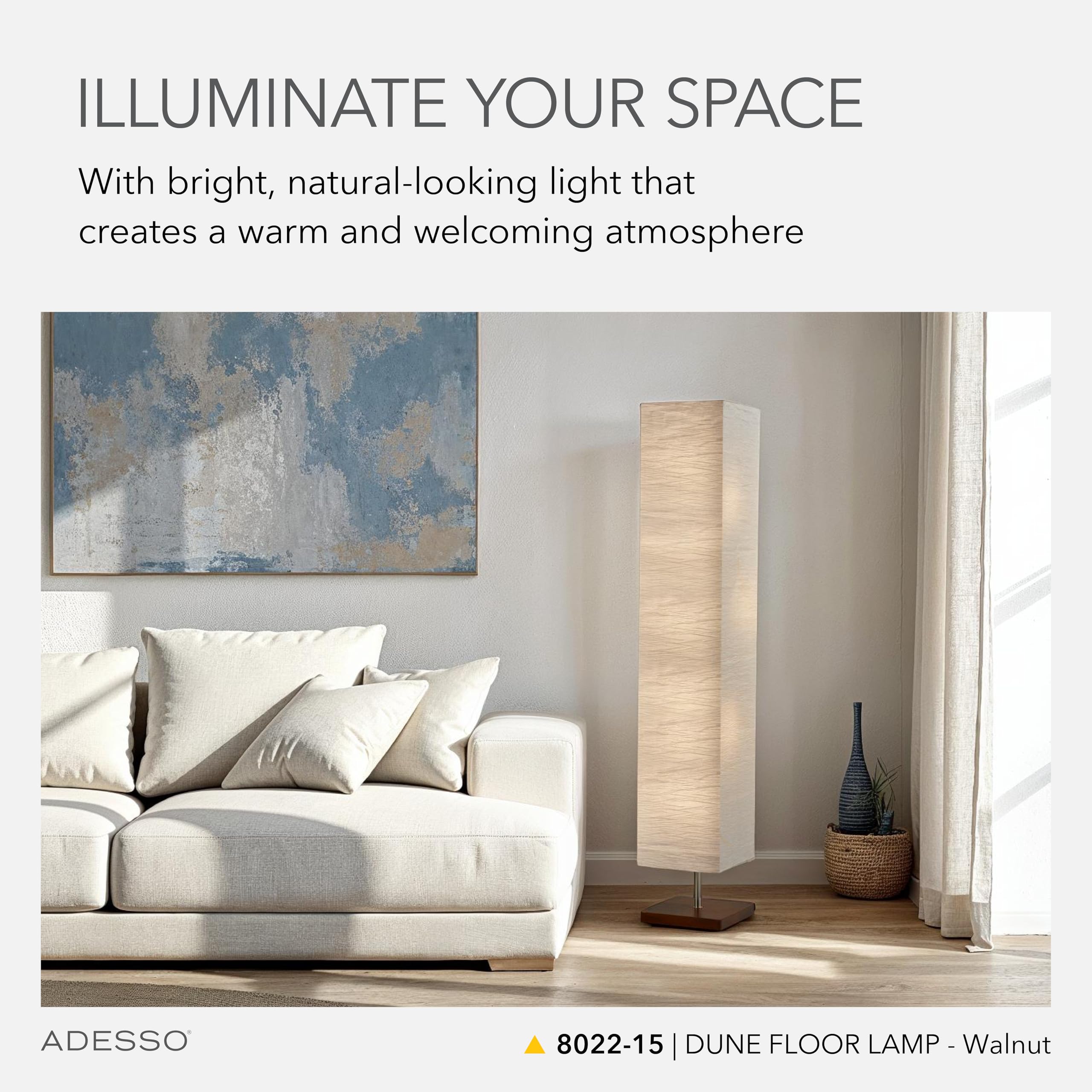 Adesso Three Light Floor Lamp - Adjustable Brightness, Walnut Base, Model 8022-15, Ideal for Bedroom & Living Room Decor