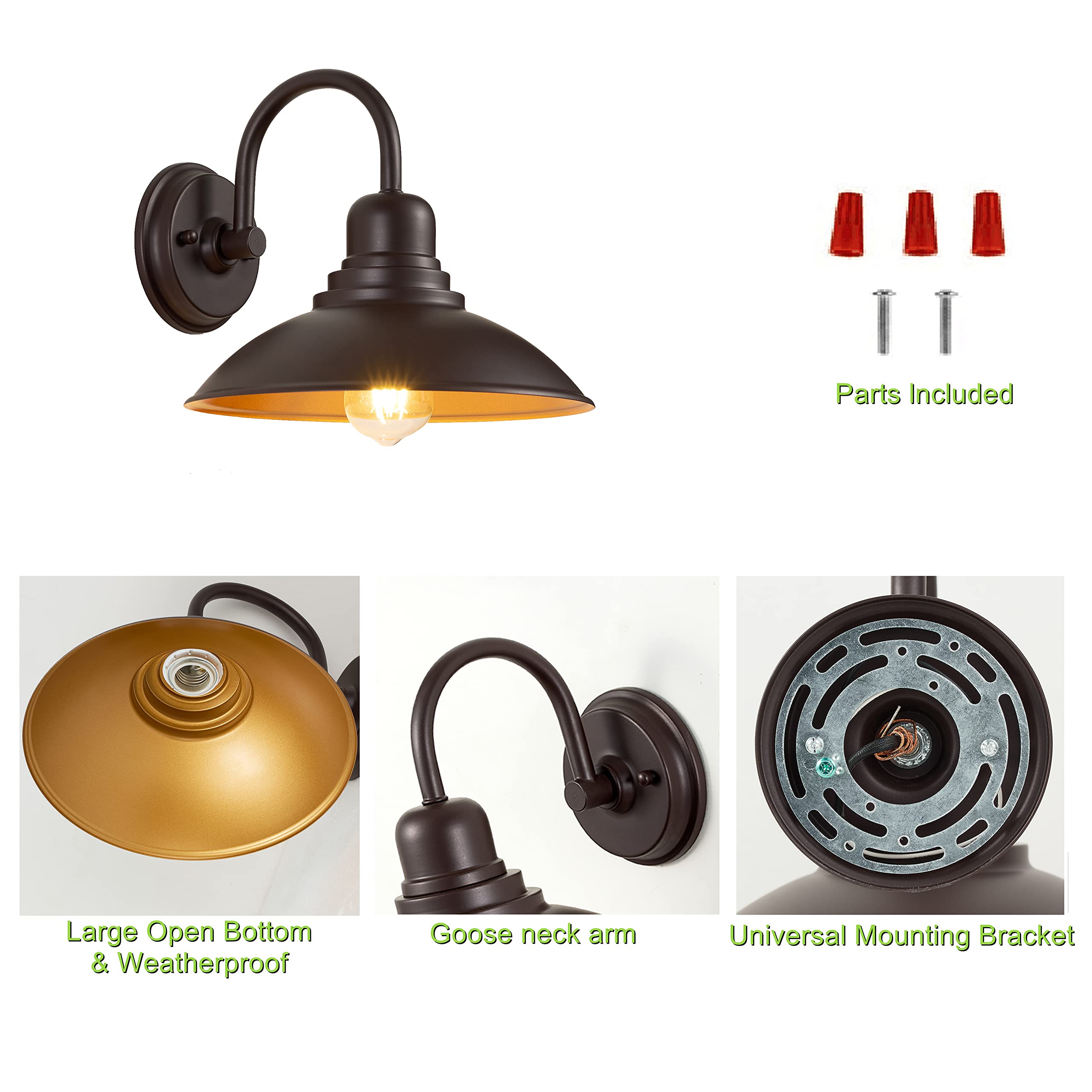 Goldhill Oil Rubbed Bronze Bathroom Vanity Light, Gooseneck Outdoor Barn Light With E26 Based Socket, Waterproof Round Outside Lights For House Garage Bathroom