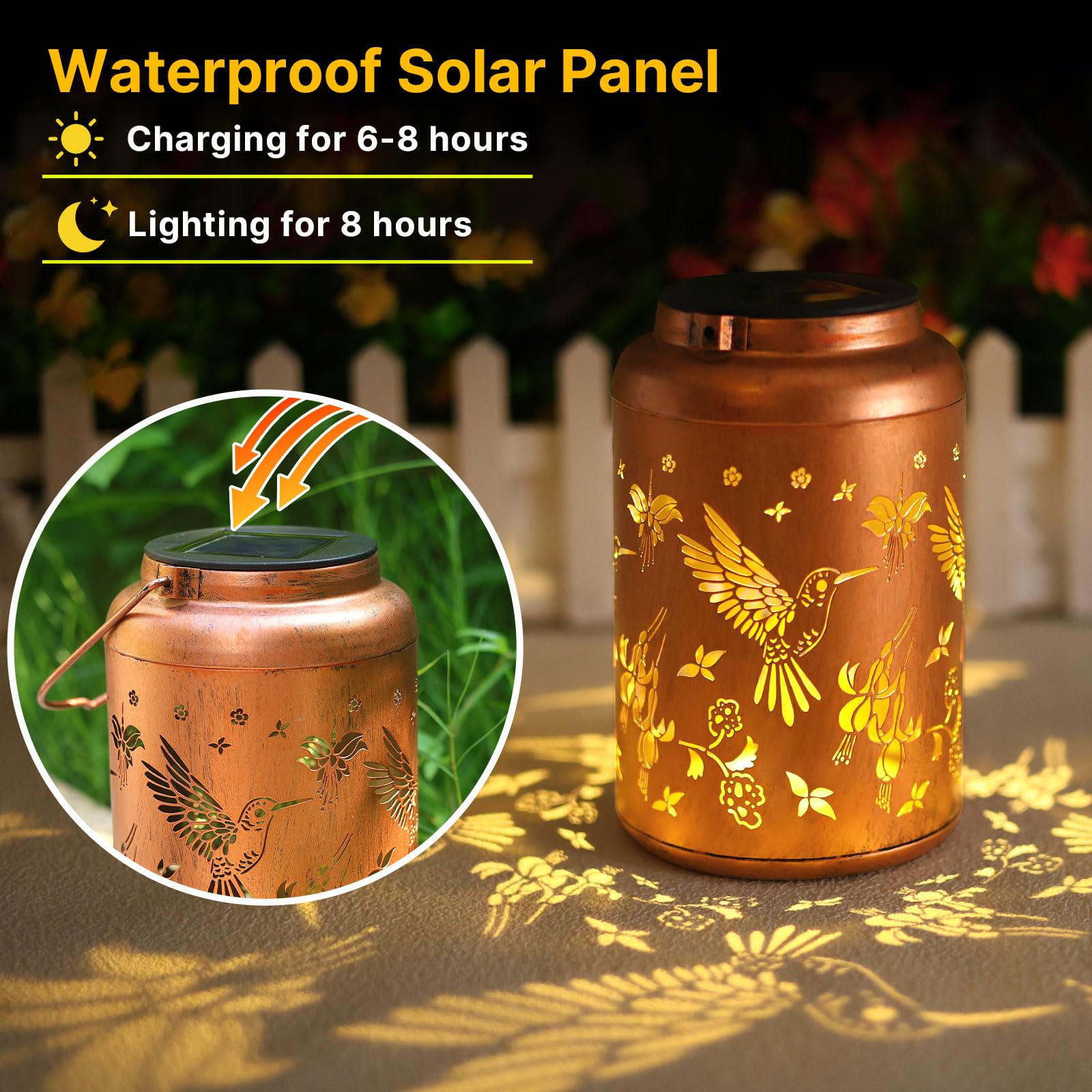 2 Pack Hummingbird Solar Lanterns Outdoor Waterproof Hanging Solar Lights Metal Decorative Led Lanterns Outside Gifts For Women
