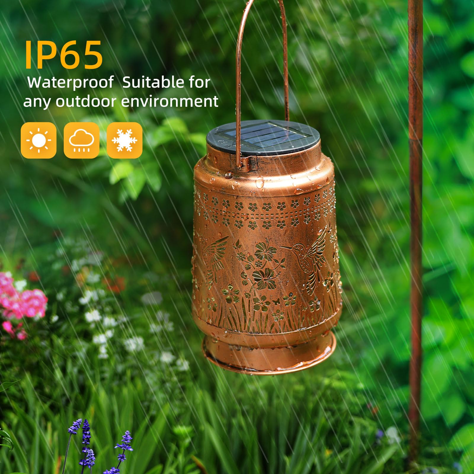 2 Pack Hummingbird Solar Lanterns Outdoor Waterproof Hanging Solar Lights Gifts For Women Metal Led Lanterns Outside For Garden,