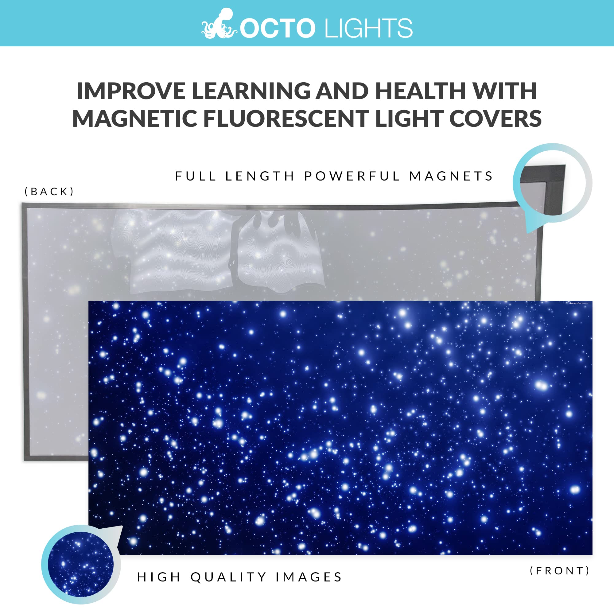 OCTO LIGHTS Magnetic Fluorescent Light Cover - 2x4 Backlit Film, Starry Night, Model AST-001-MGT-2x4