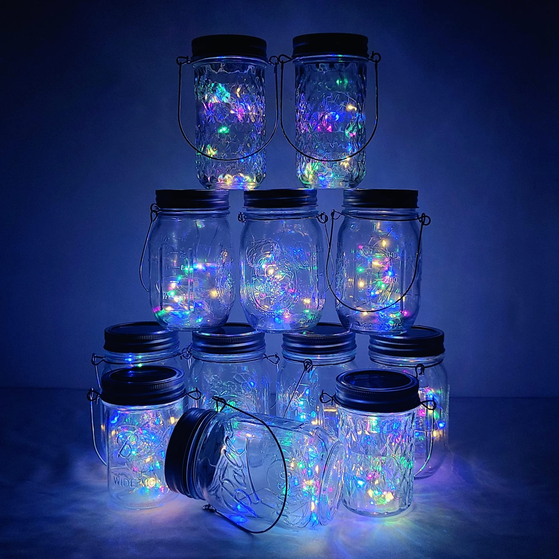 Decorman Solar Mason Jar Lights, 12 Pack 30 LED Fairy Star Firefly String Lids Lights with 12 Hangers for Patio Yard Garden Part