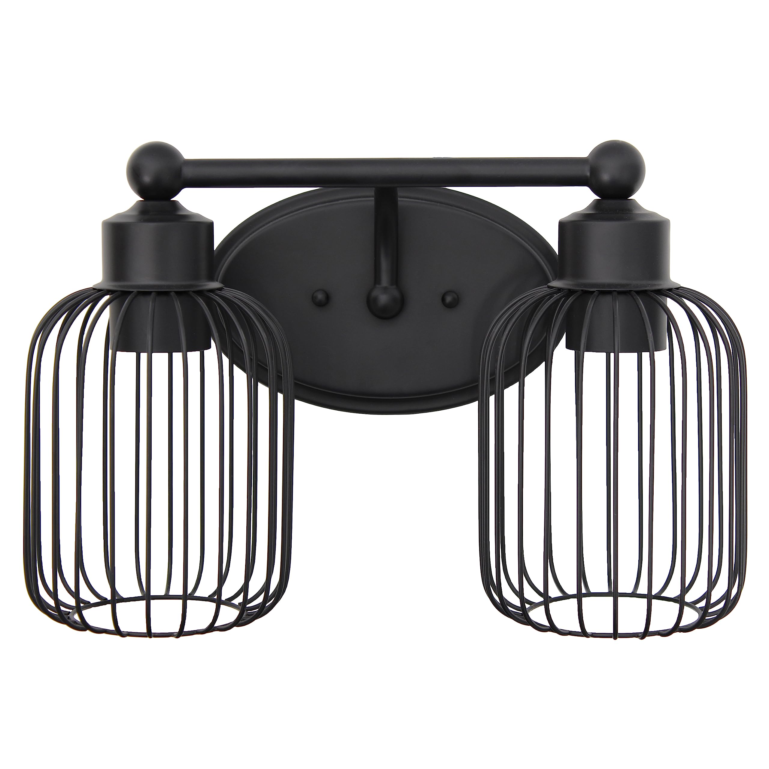 Elegant Designs Vt1021-Blk 14 Black Iron Industrial Farmhouse Wall Vanity Fixture With Metal Birdcage And Oval Backplate