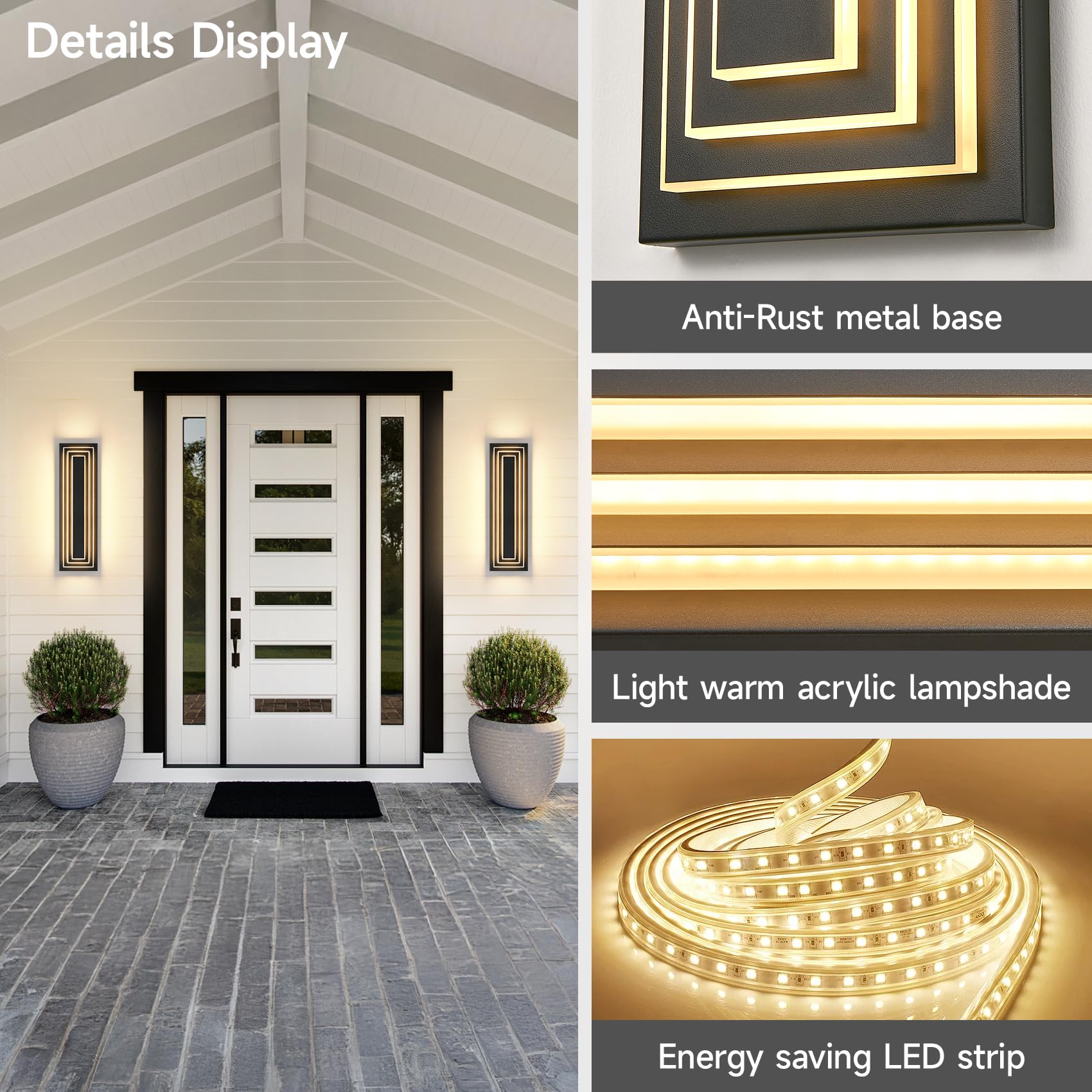 ZSMAIKU 23.6" Modern LED Outdoor Wall Sconce, Matte Black, 3-Tier Design, Waterproof, Model MK-108-600WHH-3C-1