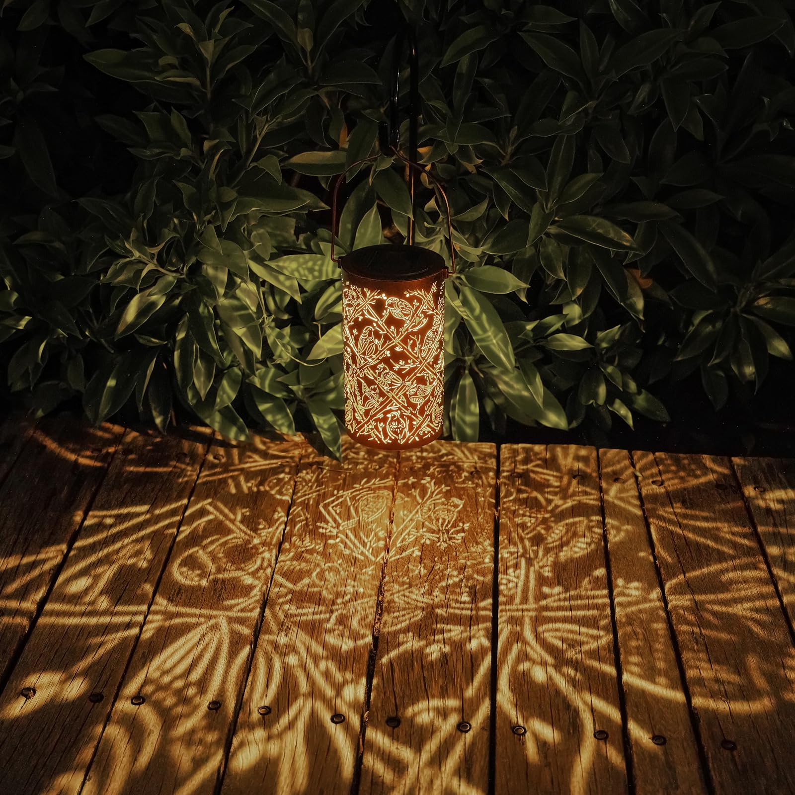 Solar Cardinal Lanterns Outdoor Hanging Decor Lantern,Waterproof Hollow Out Metal Decorative Garden Light,Graceful Decoration Fo