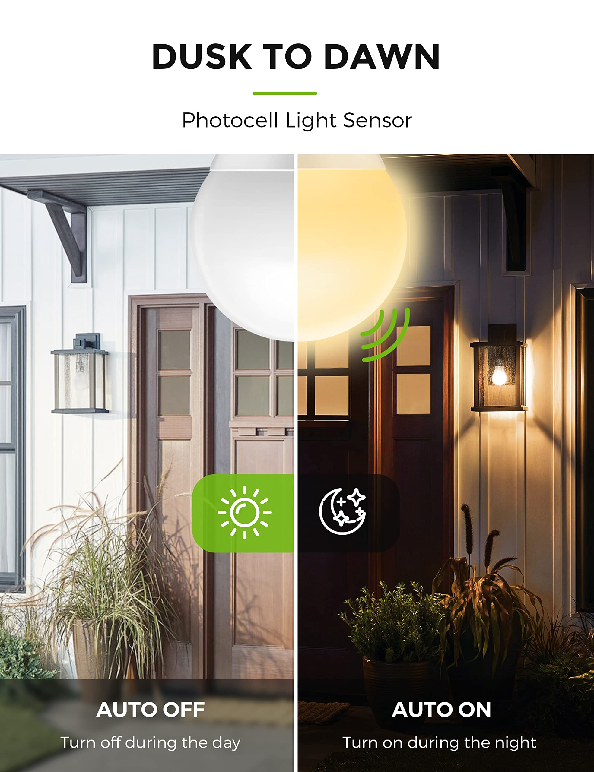 L LOHAS LED Dusk to Dawn Sensor Light Bulbs, 40W Equivalent, Warm White 2700K, A19 6W, E26, 500LM, 4 Count