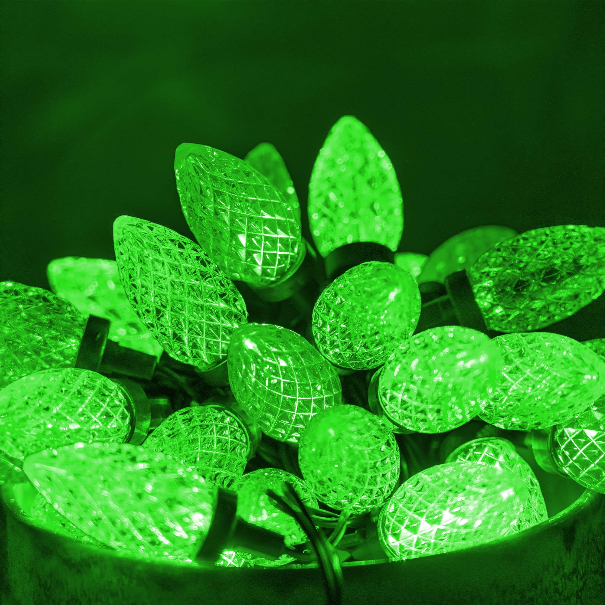 Dazzle Bright C9 St. Patrick'S Day Lights Outdoor, 50 Led 33Ft Waterproof Green Wire String Lights, Indoor Outdoor Fairy Lights