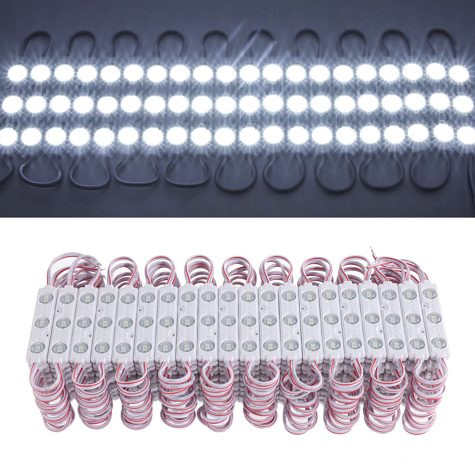 BEAMNOVA White 100Ft Extremely Bright Commercial Storefront Light for Business 200pcs 3-LED Modules 12v Adhesive Waterproof Band Lights  40-45lm Per LED  Modules Only  Power Supply NOT Included