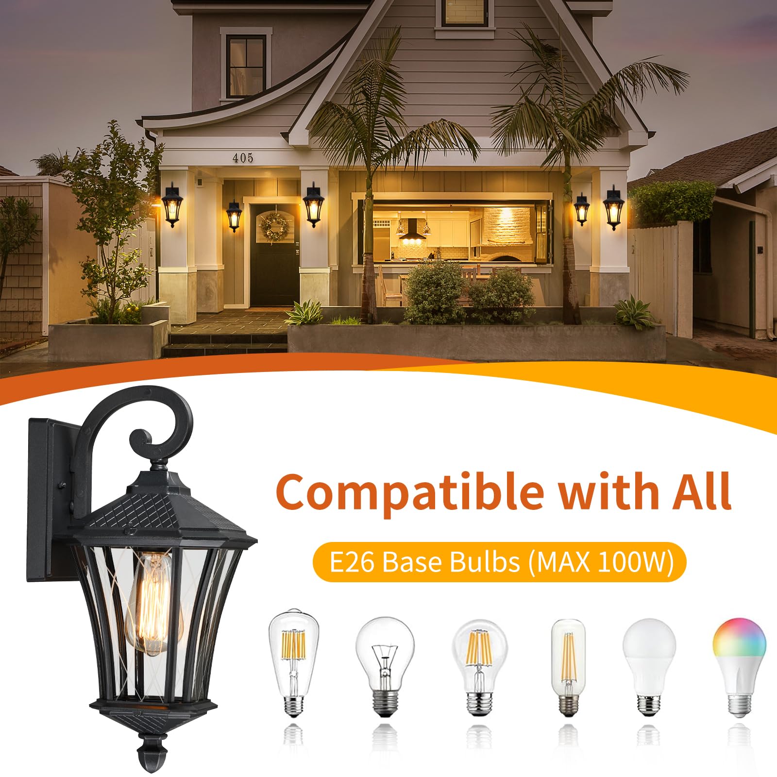 YSN Outdoor Wall Lights 16'' Black Metal Sconce Fixture, Waterproof, E26 Socket, 2 Pack, Model YSN-WL501-FT
