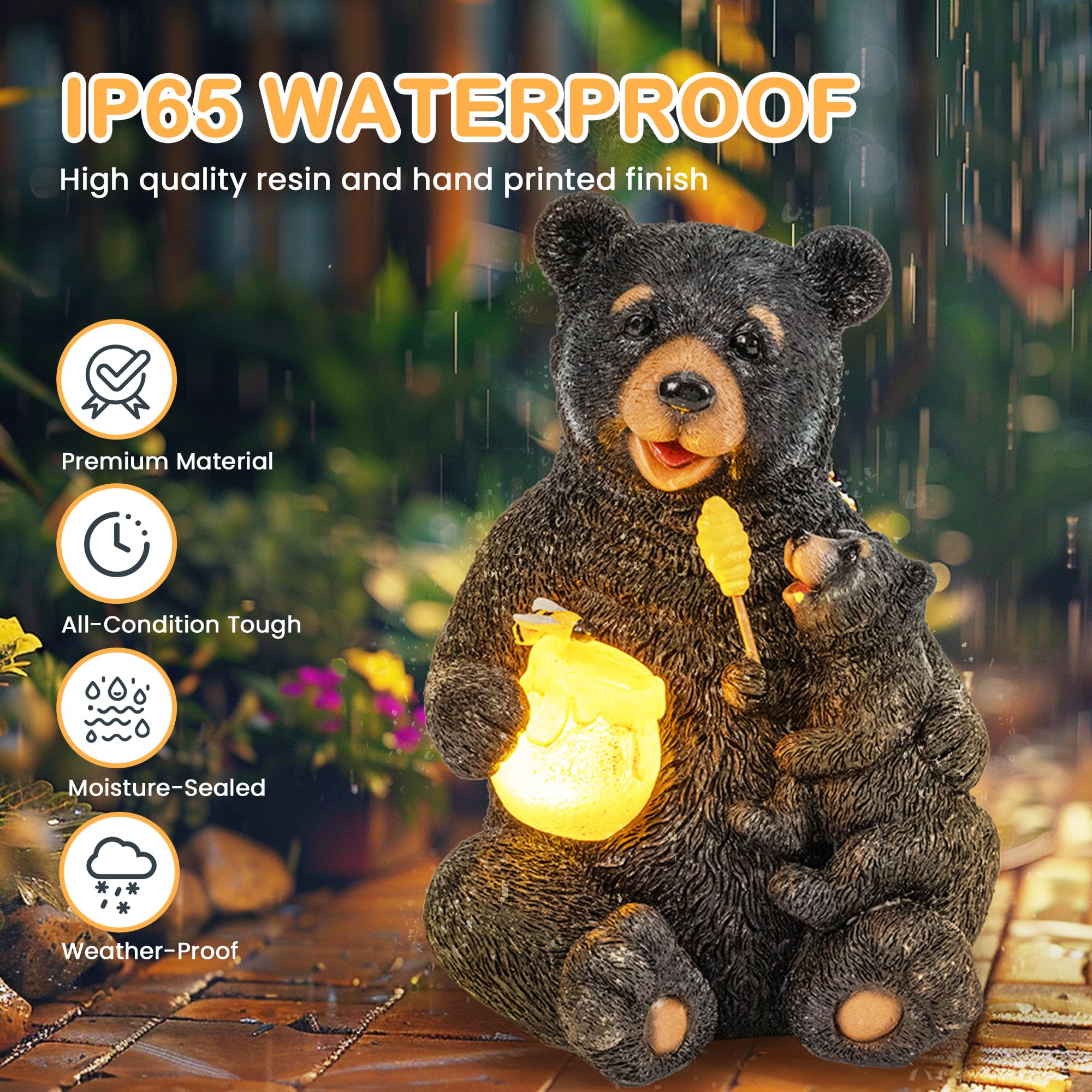 GIGALUMI Solar Garden Statues Loving Bear Figurine Lights, Outdoor Yard Decor, Model 8891, Unique Gifts for Mom and Women