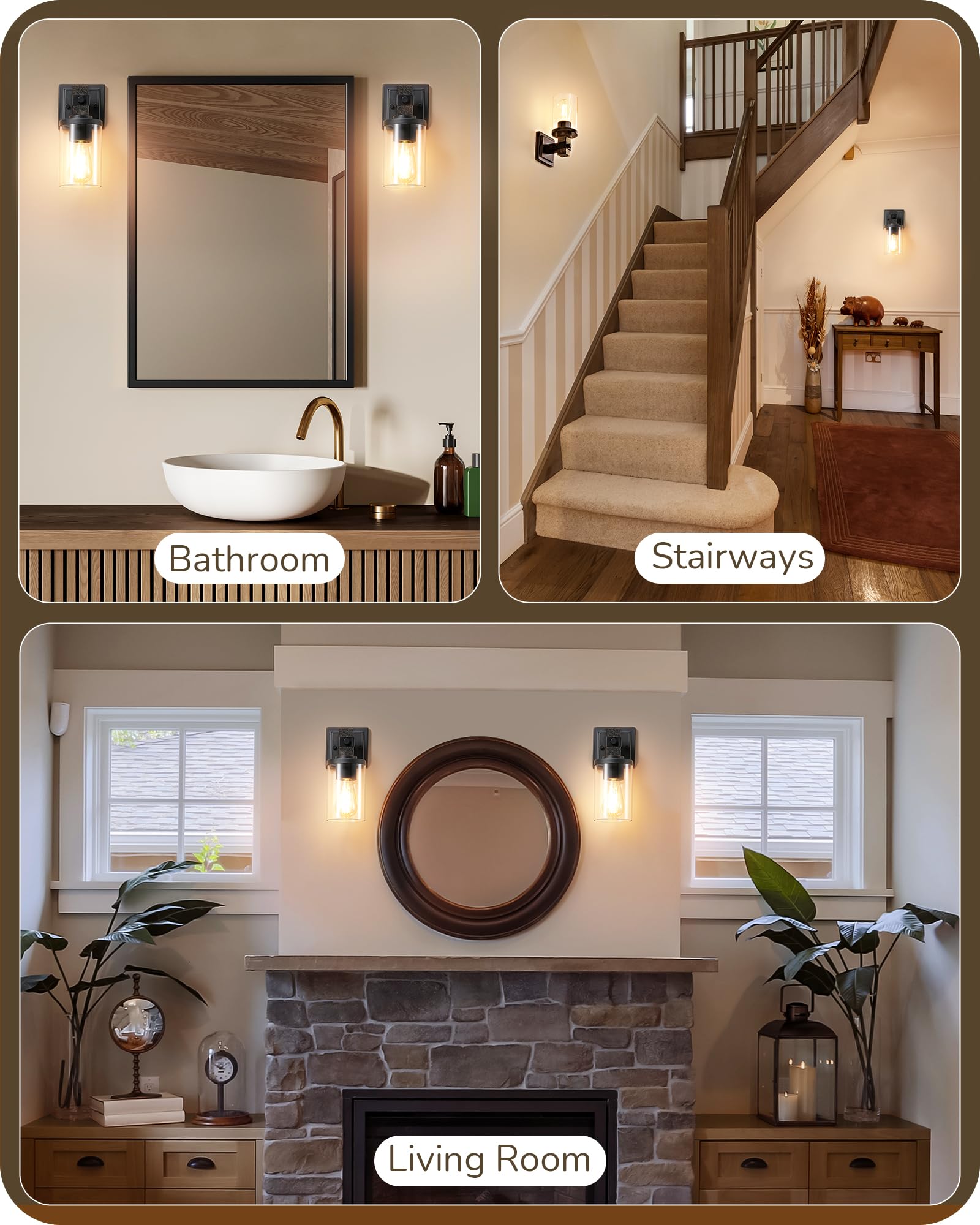 EDISHINE Wall Sconces Set of 2, Vintage Bronze 1-Light Fixtures with Clear Glass Shade, Model HHVL02M