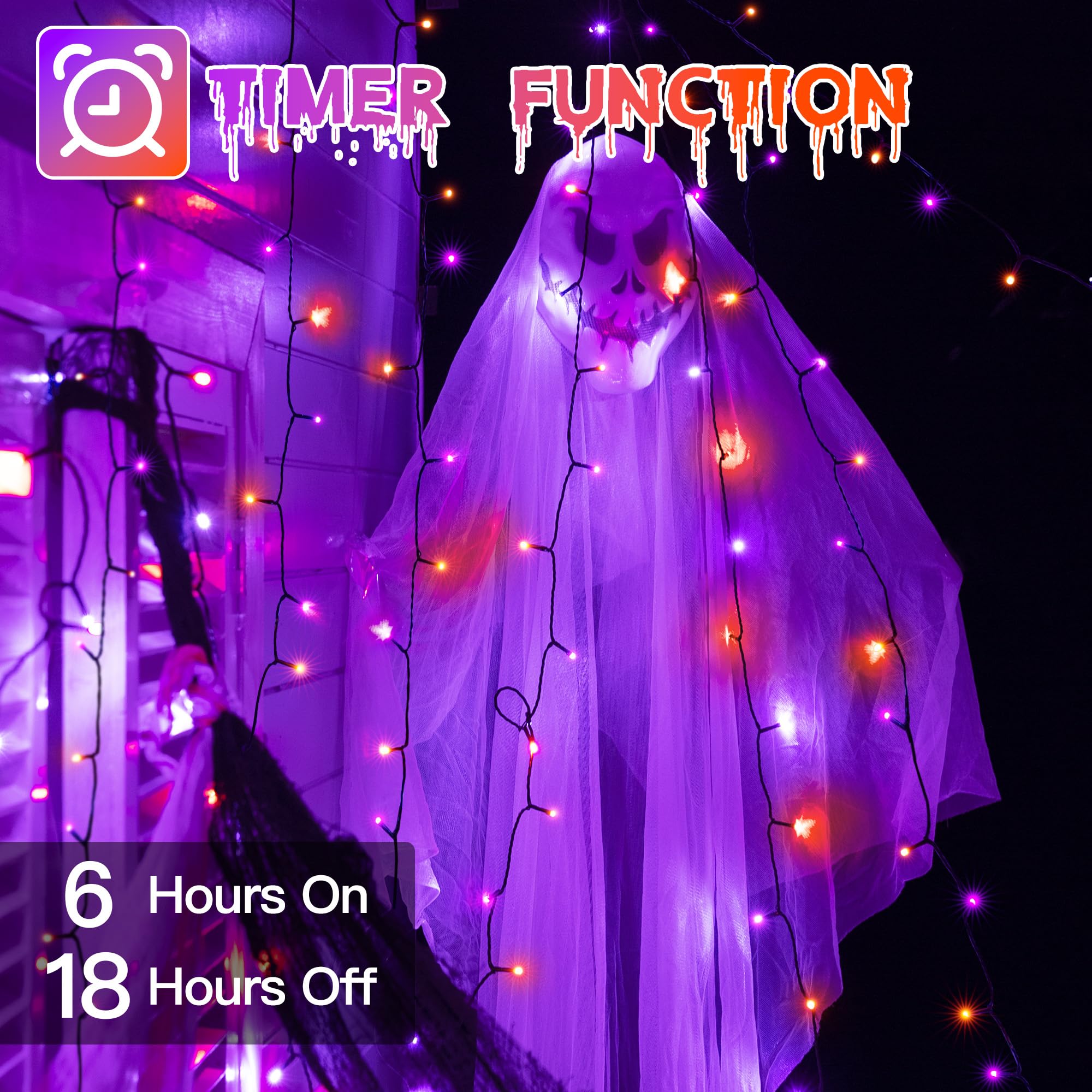 Guhope 33Ft 100 Led Halloween Lights  Orange + Purple Halloween Lights Outdoor With 8 Lighting Modes  Waterproof String Lights For Halloween Christmas Outdoor Party Yard Garden Decoration