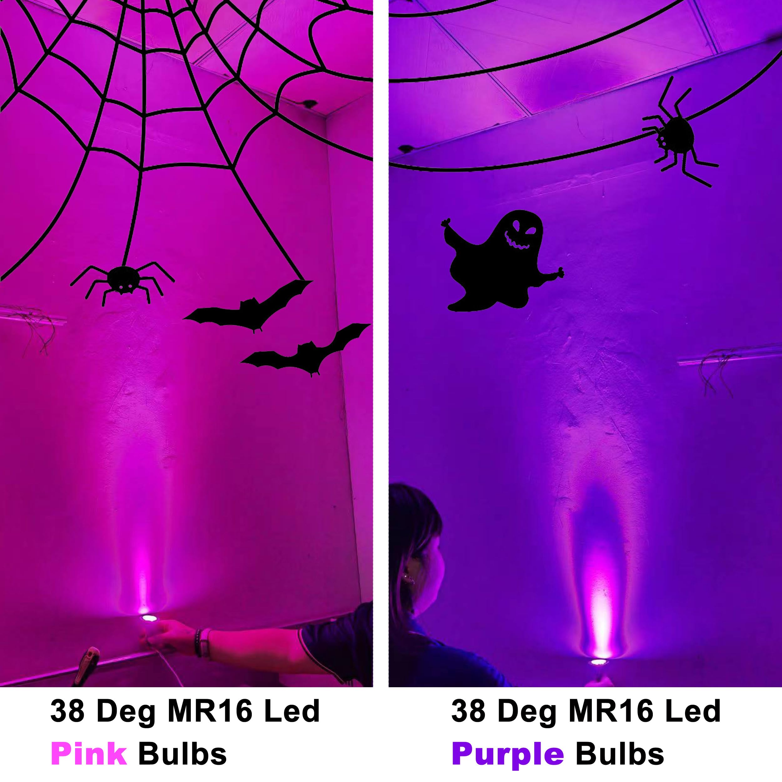 ALIDE MR16 5W Pink LED Bulbs, 12V Low Voltage, 6 Pack, Aluminum, Halloween Outdoor Lighting, 38 Degree Beam
