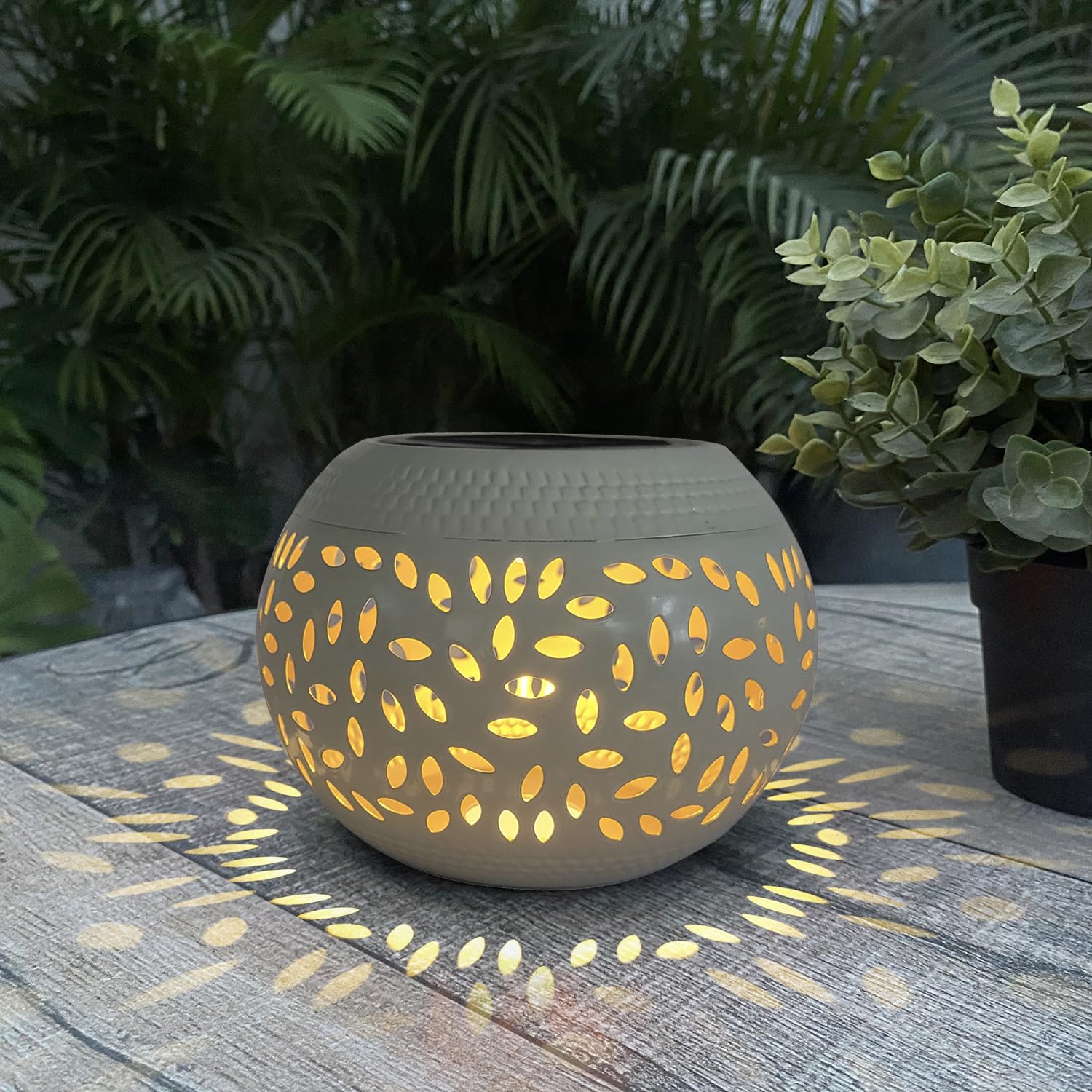 Solar Lanterns Waterproof Outdoor Decor - 1 Pack White Hollow Out Metal Solar Lights - Unique Gifts For Women Mom Wife - Outside