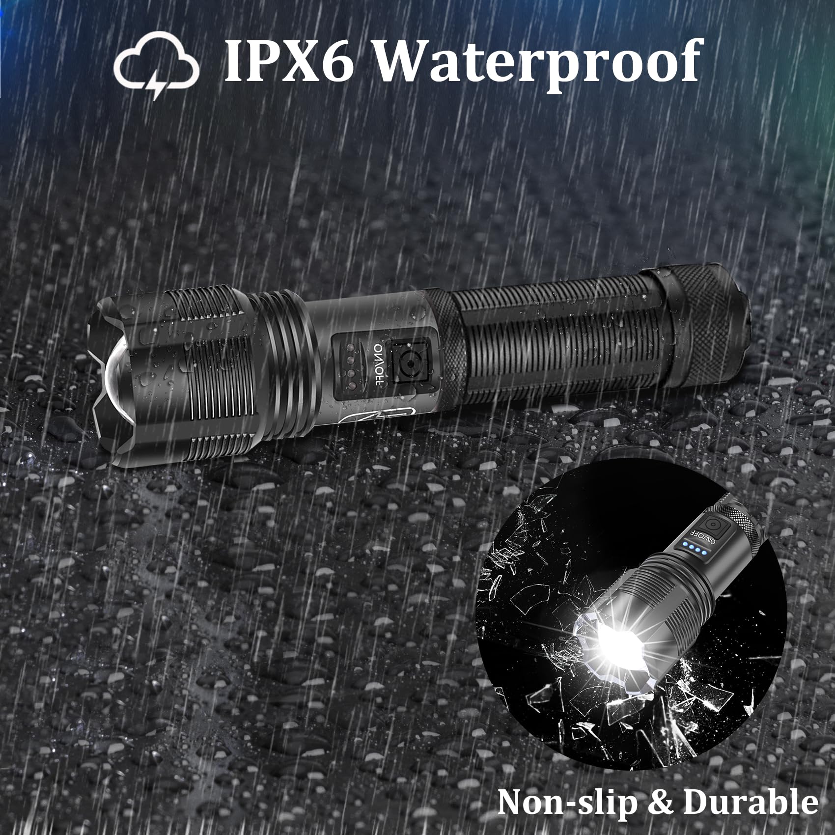 Northlet Rechargeable Flashlights 10000 High Lumens, Mini Handheld Flashlights With 3000Mah Battery, 5 Modes, Zoomable, Ipx8 Wat